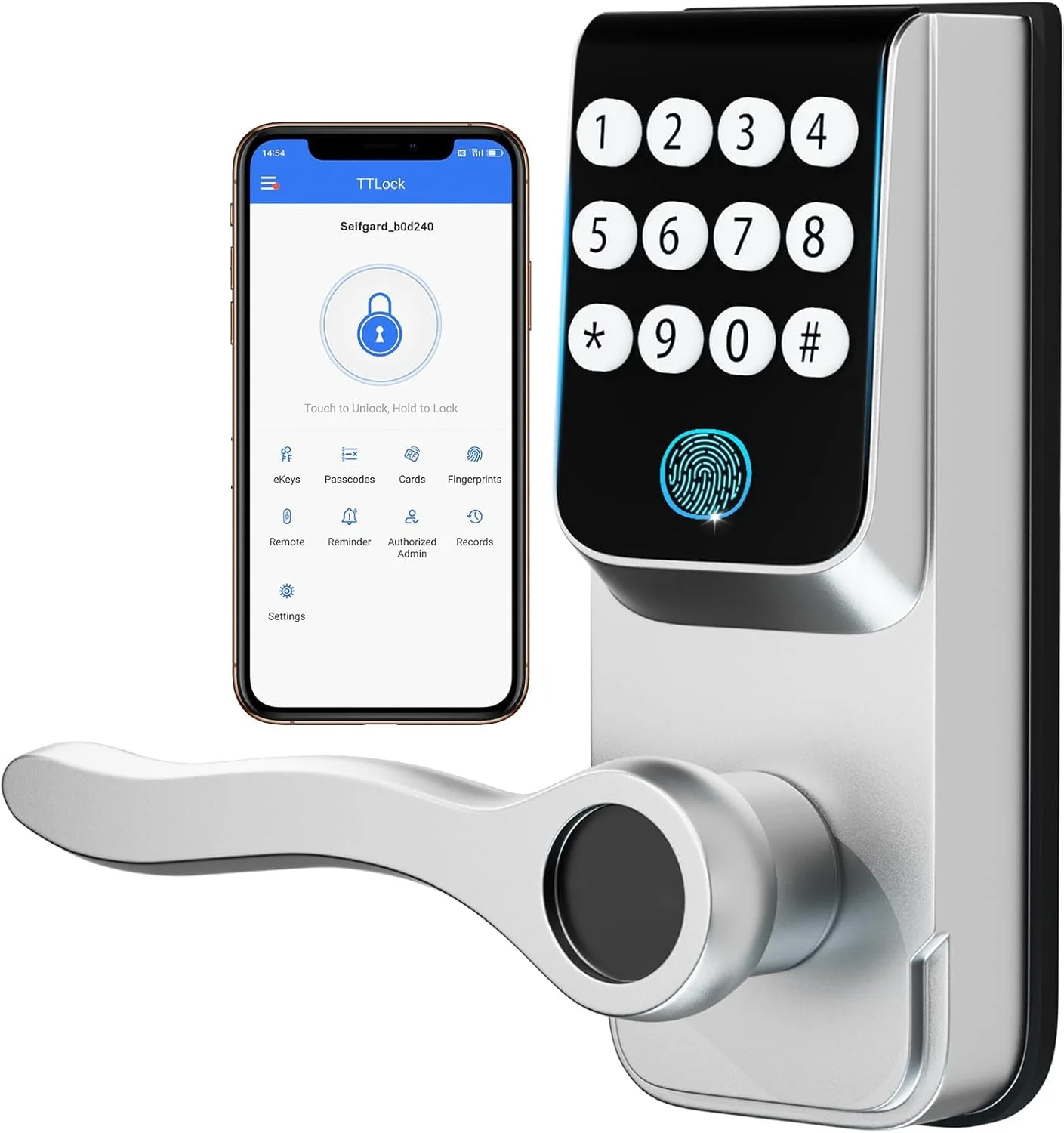 قفل درب ورودی بدون کلید با دستگیره، قفل درب هوشمند 5 در 1 با صفحه کلید، قفل های هوشمند دیجیتال برای درب ورودی، قفل اثر انگشت برای خانه، دفتر کار با قابلیت کنترل از طریق WiFi و برنامه