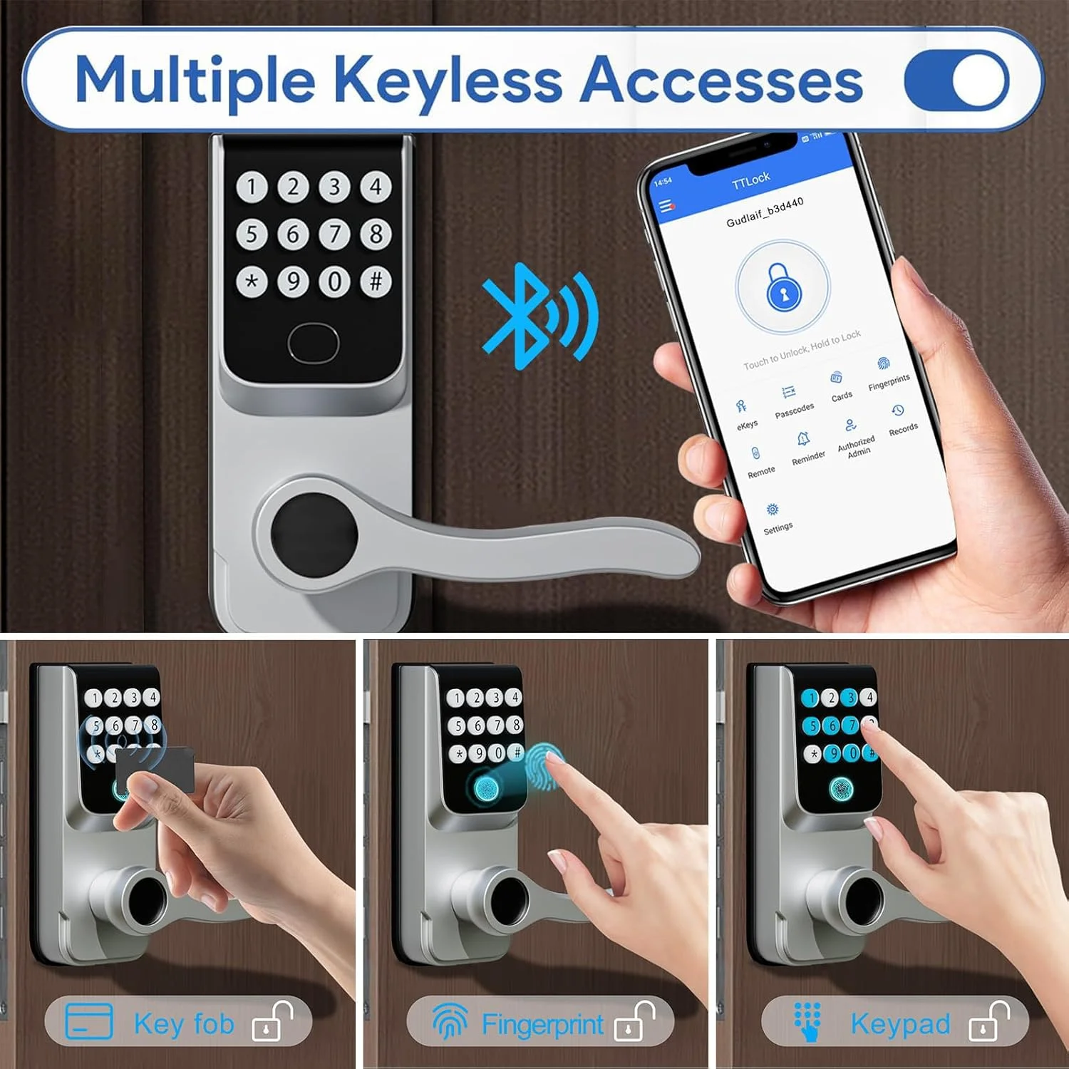 قفل درب ورودی بدون کلید با دستگیره، قفل درب هوشمند 5 در 1 با صفحه کلید، قفل های هوشمند دیجیتال برای درب ورودی، قفل اثر انگشت برای خانه، دفتر کار با قابلیت کنترل از طریق WiFi و برنامه قفل درب ورودی بدون کلید با دستگیره، قفل درب هوشمند 5 در 1 با صفحه کلید، قفل های هوشمند دیجیتال برای درب ورودی، قفل اثر انگشت برای خانه، دفتر کار با قابلیت کنترل از طریق WiFi و برنامه