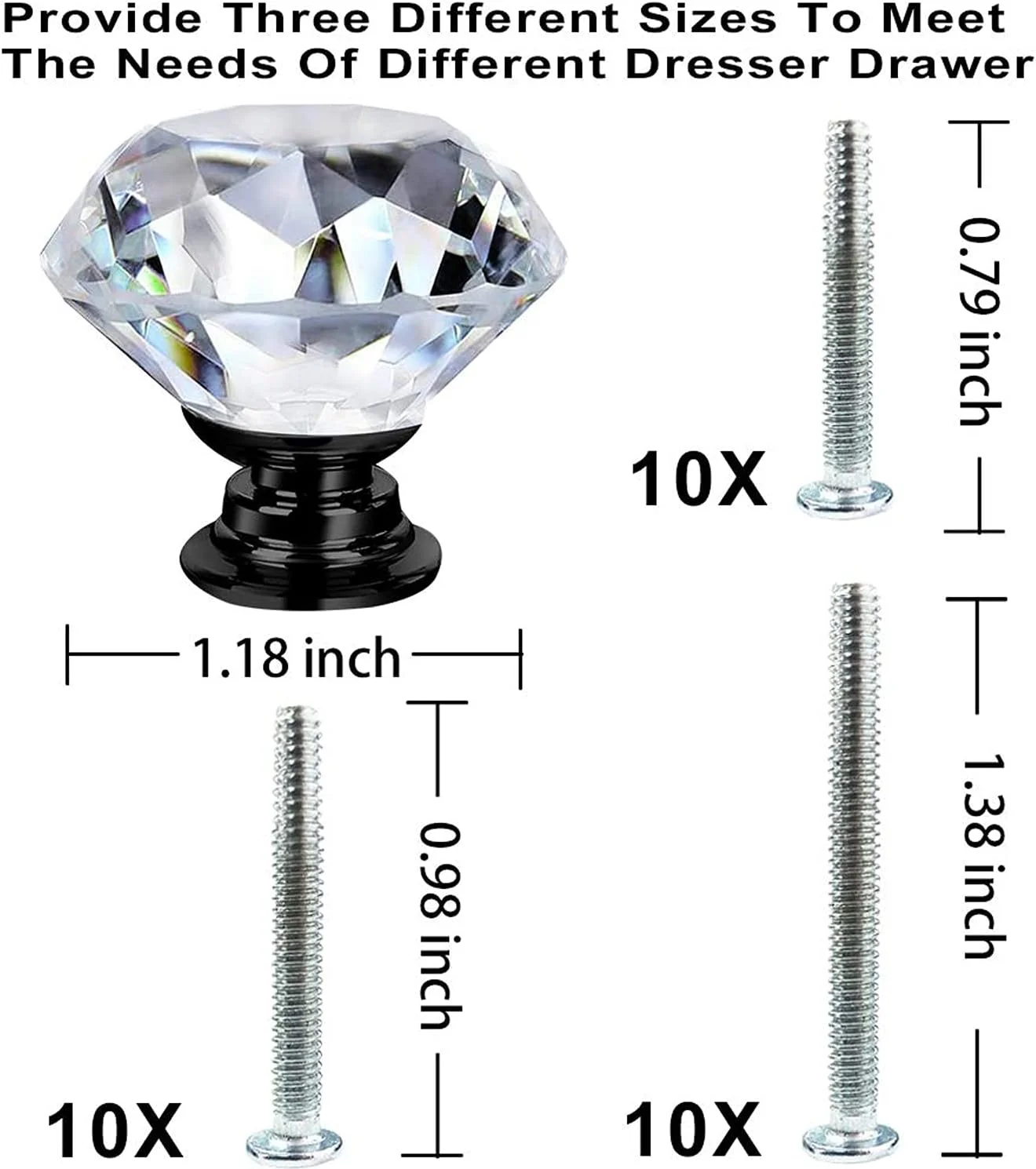 دستگیره های کریستالی الماسی 30 میلی متری KASTWAVE - بسته 10 عددی دستگیره شیشه ای مشکی برای دکوراسیون آشپزخانه، کمد و کابینت دستگیره های کریستالی الماسی 30 میلی متری KASTWAVE - بسته 10 عددی دستگیره شیشه ای مشکی برای دکوراسیون آشپزخانه، کمد و کابینت