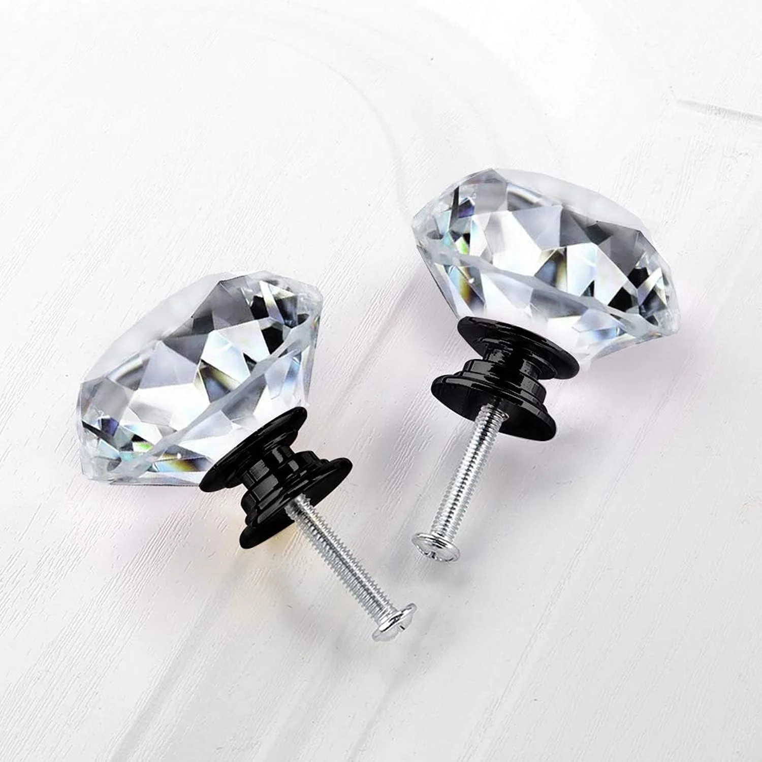 دستگیره های کشو کمد KASTWAVE، کریستالی الماسی شکل 30 میلی متری، مناسب برای کابینت آشپزخانه، کمد لباس (بسته 10 عددی، مشکی)