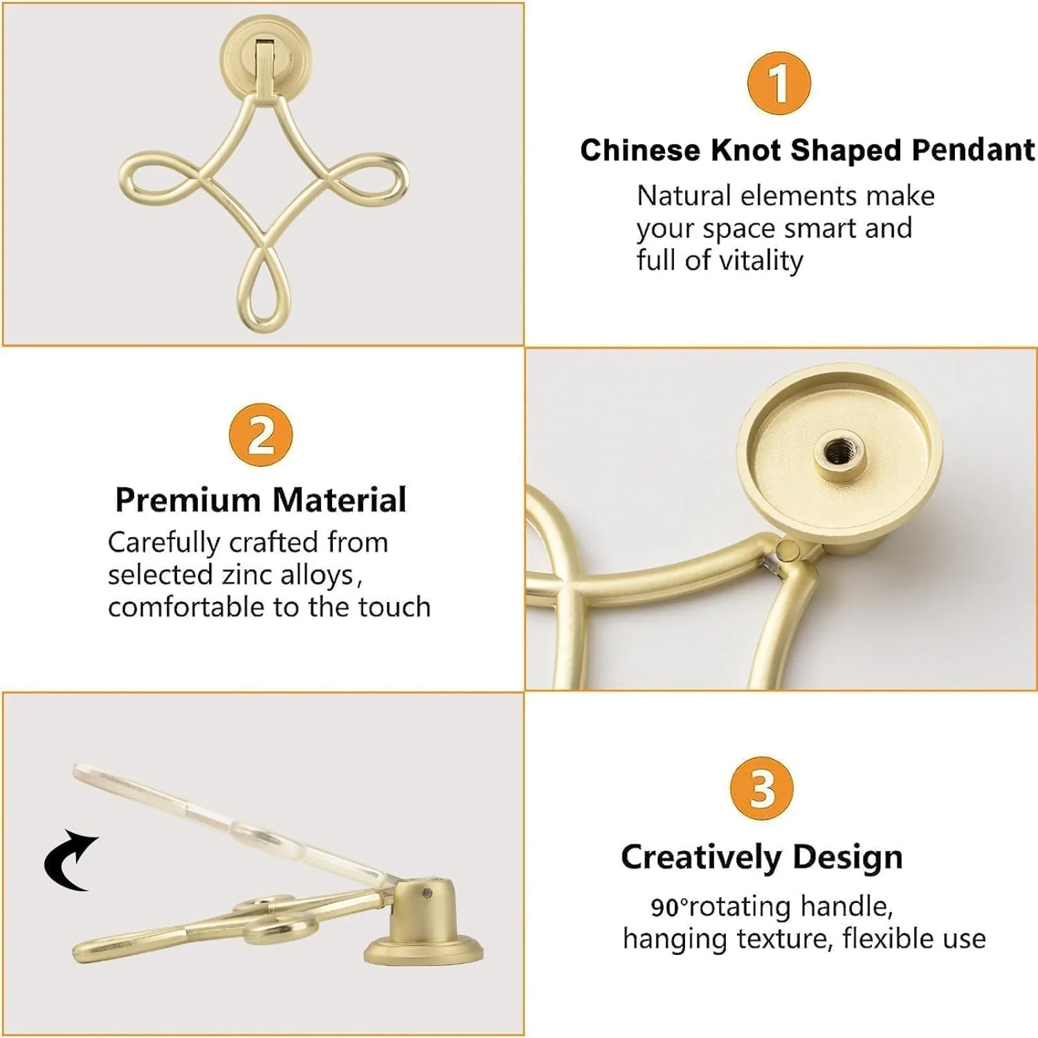 دستگیره های کابینت طرح گره چینی KASTWAVE، 4 عدد دستگیره آویز طلایی جامد آلیاژ روی برای کابینت کشو درب مبلمان تزئینی دستگیره های کابینت طرح گره چینی KASTWAVE، 4 عدد دستگیره آویز طلایی جامد آلیاژ روی برای کابینت کشو درب مبلمان تزئینی