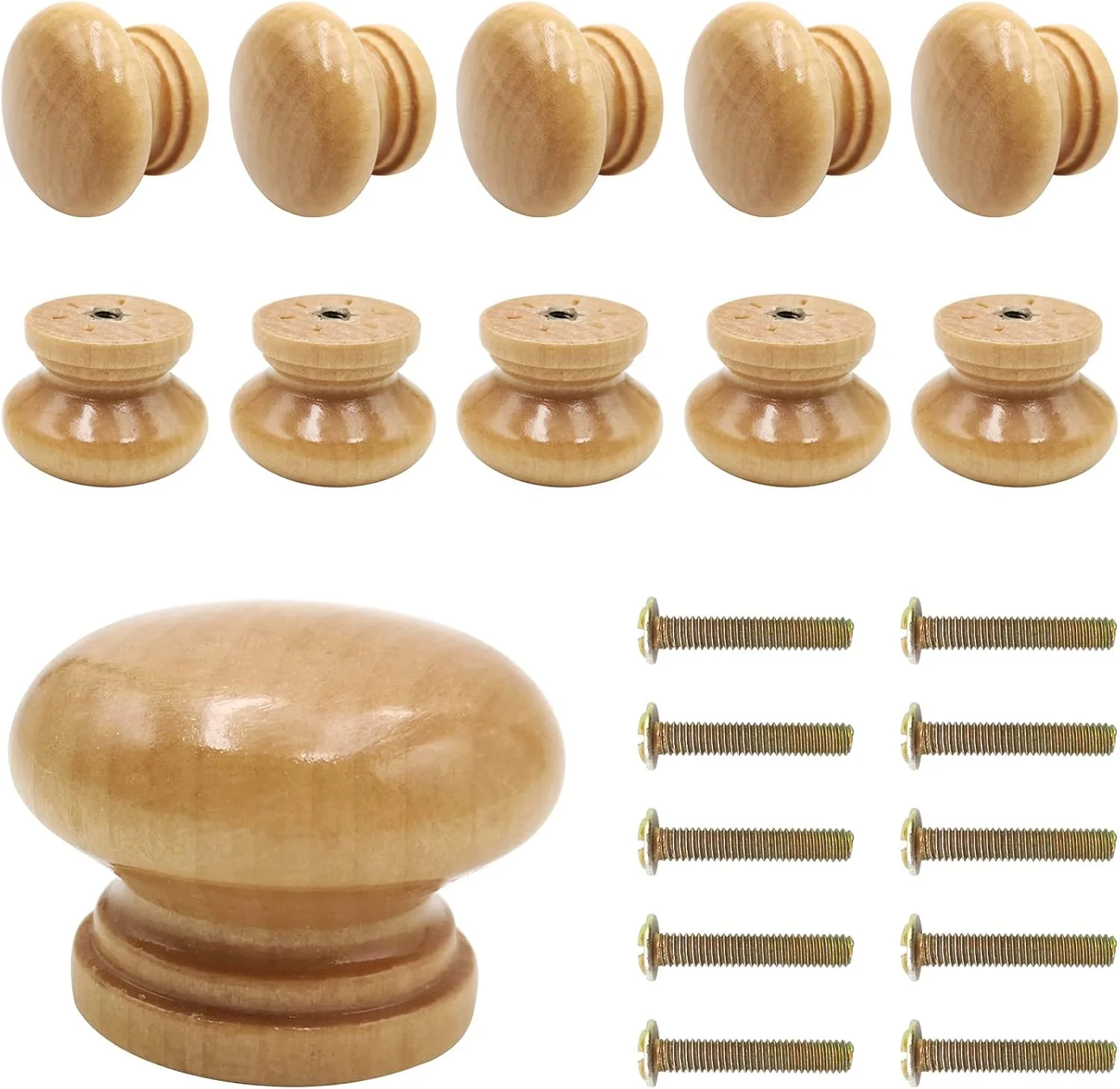 دستگیره های چوبی گرد کابینت KASTWAVE، کشو کمد لباس شکل قارچی (12 عدد، قطر: 3.4 سانتی متر، ارتفاع: 2.5 سانتی متر)