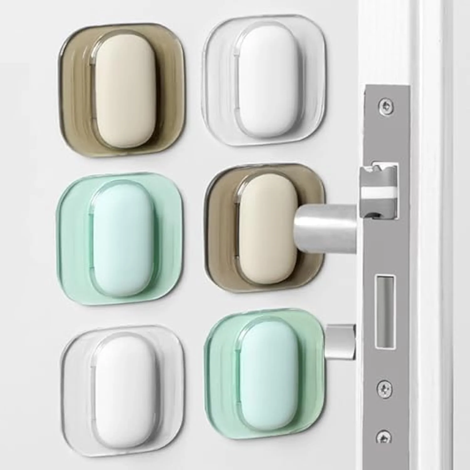 محافظ دستگیره درب KASTWAVE، پد ضد برخورد، ضربه گیر محافظ دیوار، محافظ دیوار ضخیم خود چسب، پدهای ضربه گیر لاستیکی دستگیره درب - سفید، سبز، خاکی (6 عدد)