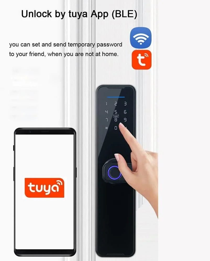 قفل هوشمند درب KASTWAVE، قفل درب با صفحه کلید و دستگیره، قفل الکترونیکی اثر انگشتی درب هوشمند سازگار با برنامه Tuya قفل هوشمند درب KASTWAVE، قفل درب با صفحه کلید و دستگیره، قفل الکترونیکی اثر انگشتی درب هوشمند سازگار با برنامه Tuya