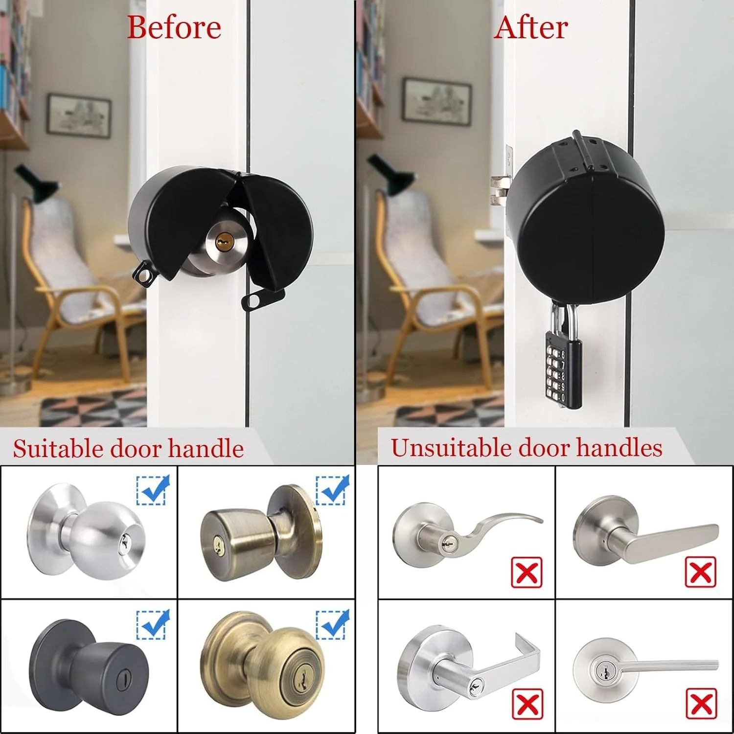محافظ دستگیره در KASTWAVE با قفل ترکیبی، قابل استفاده مجدد و بسیار ایمن، جلوگیری از چرخش دستگیره و ورود به سوراخ کلید، مشکی محافظ دستگیره در KASTWAVE با قفل ترکیبی، قابل استفاده مجدد و بسیار ایمن، جلوگیری از چرخش دستگیره و ورود به سوراخ کلید، مشکی