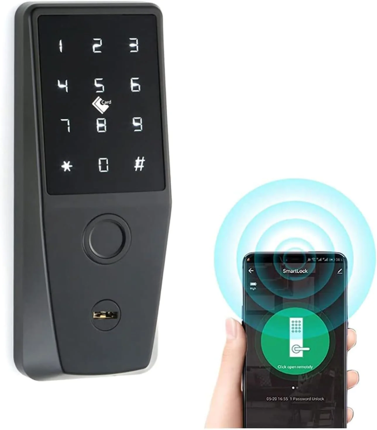 قفل درب اثر انگشتی بیومتریک - قفل درب بدون کلید، پشتیبانی از اثر انگشت، باز کردن با کلید، دستگیره درب اثر انگشتی، برای درب ورودی مسکونی، آپارتمان، اتاق خواب و درب دفتر (مشکی مات)