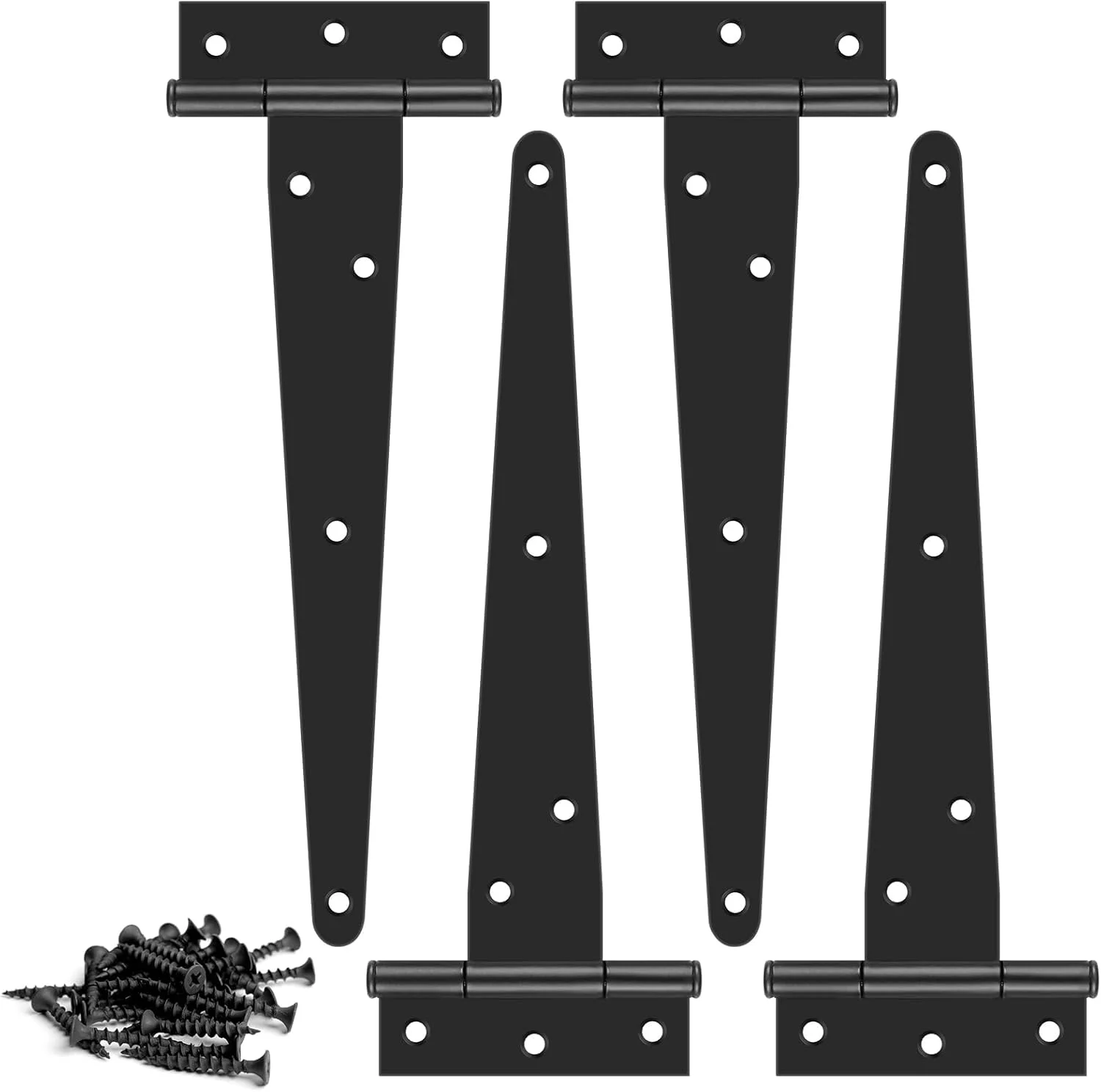 لولای T شکل درب سوله KASTWAVE، سایز 8 اینچ، مقاوم و سنگین، 4 عدد لولای مشکی T به همراه پیچ، لولای درب سوله، لولای دروازه برای درب چوبی باغ، پنجره، انبار