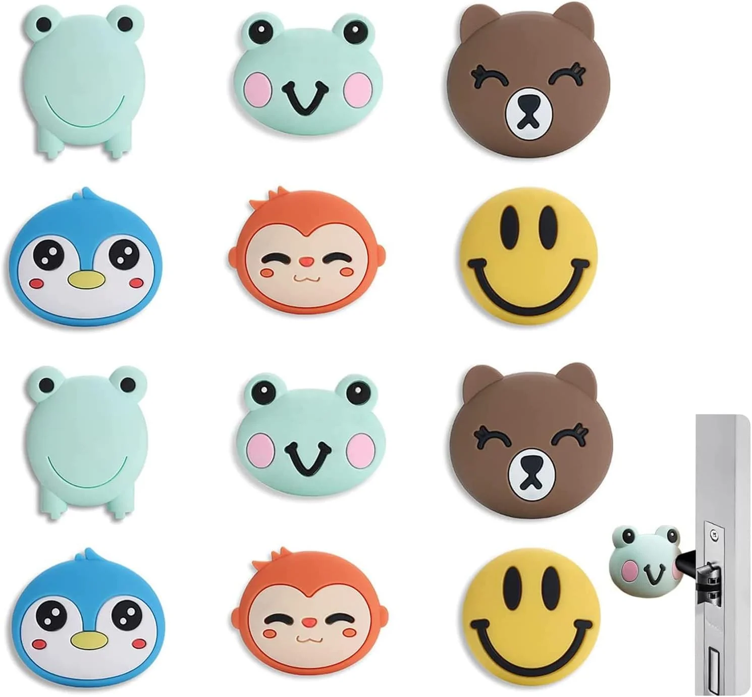 محافظ های سیلیکونی درب، محافظ دیوار کارتونی، پدهای ضد ضربه نرم با چسب قوی، محافظ دستگیره درب کاهش دهنده صدا برای مبلمان منزل کودکان، چند رنگ، 12 عدد