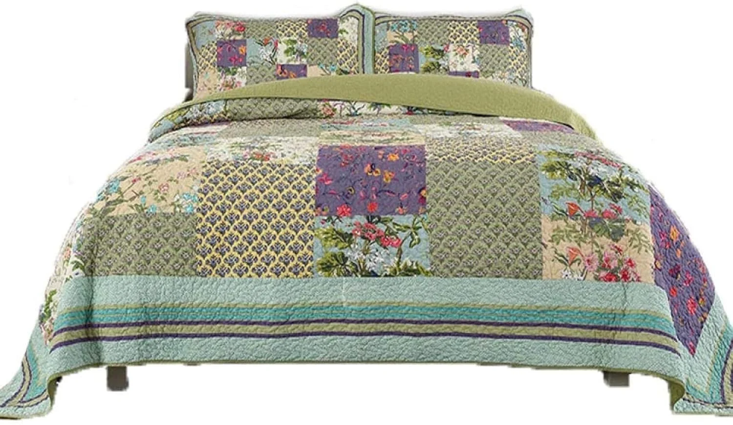 روتختی لحافی سه تکه طرح تکه دوزی، روکش تخت یکدست و ساده، رو تختی دو نفره به همراه روبالشتی