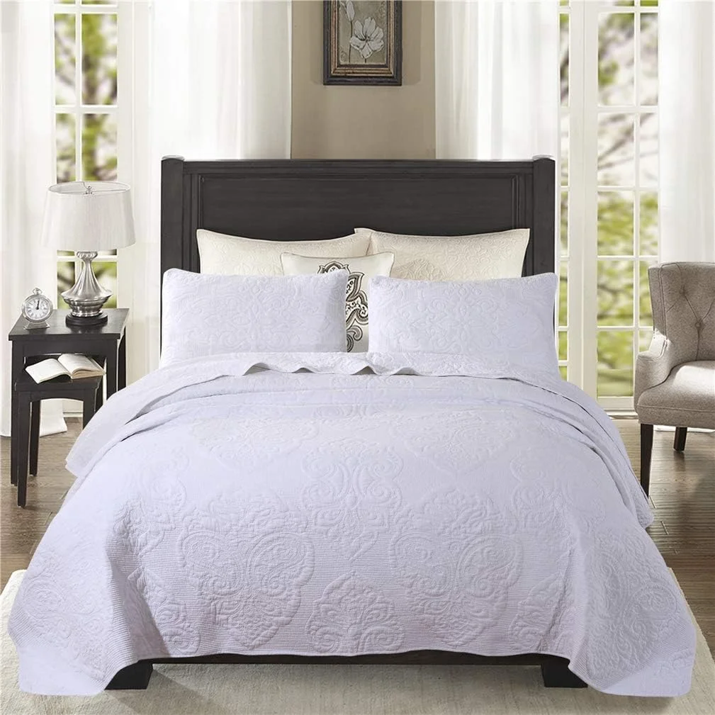 روتختی دو نفره طرح دار 230x250 سانتی متر - طرح سبد بافت، رو تختی تزئینی سبک وزن، روتختی میکروفایبر مدرن، سفید