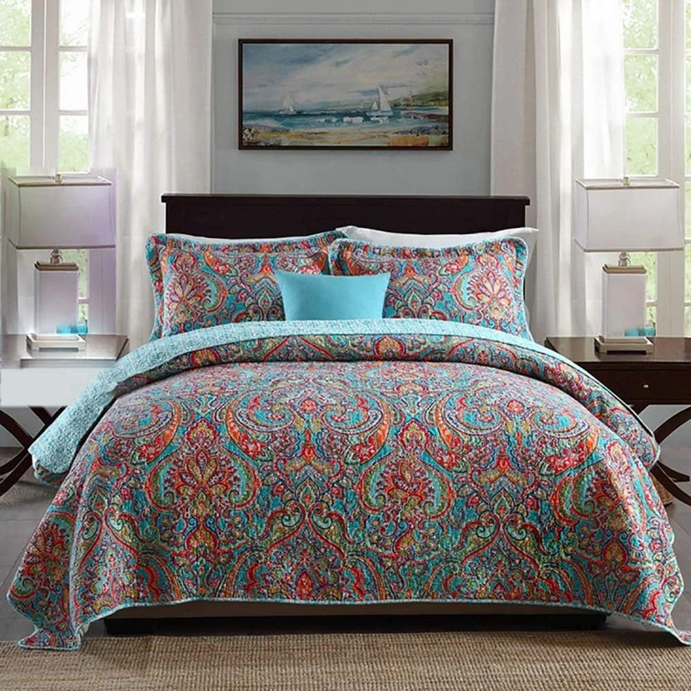 روتختی پنبه‌ای طرح‌دار تمکین، مناسب برای تخت‌های دو نفره و کینگ سایز، شامل روتختی و دو روبالشی (3 تکه)، رنگ 6 - 230x250 سانتی‌متر