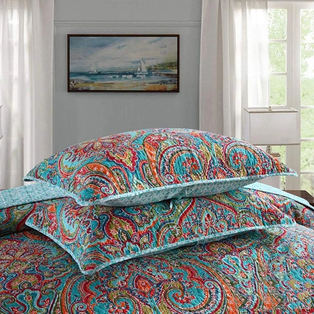 روتختی پنبه‌ای طرح‌دار تمکین، مناسب برای تخت‌های دو نفره و کینگ سایز، شامل روتختی و دو روبالشی (3 تکه)، رنگ 6 - 230x250 سانتی‌متر