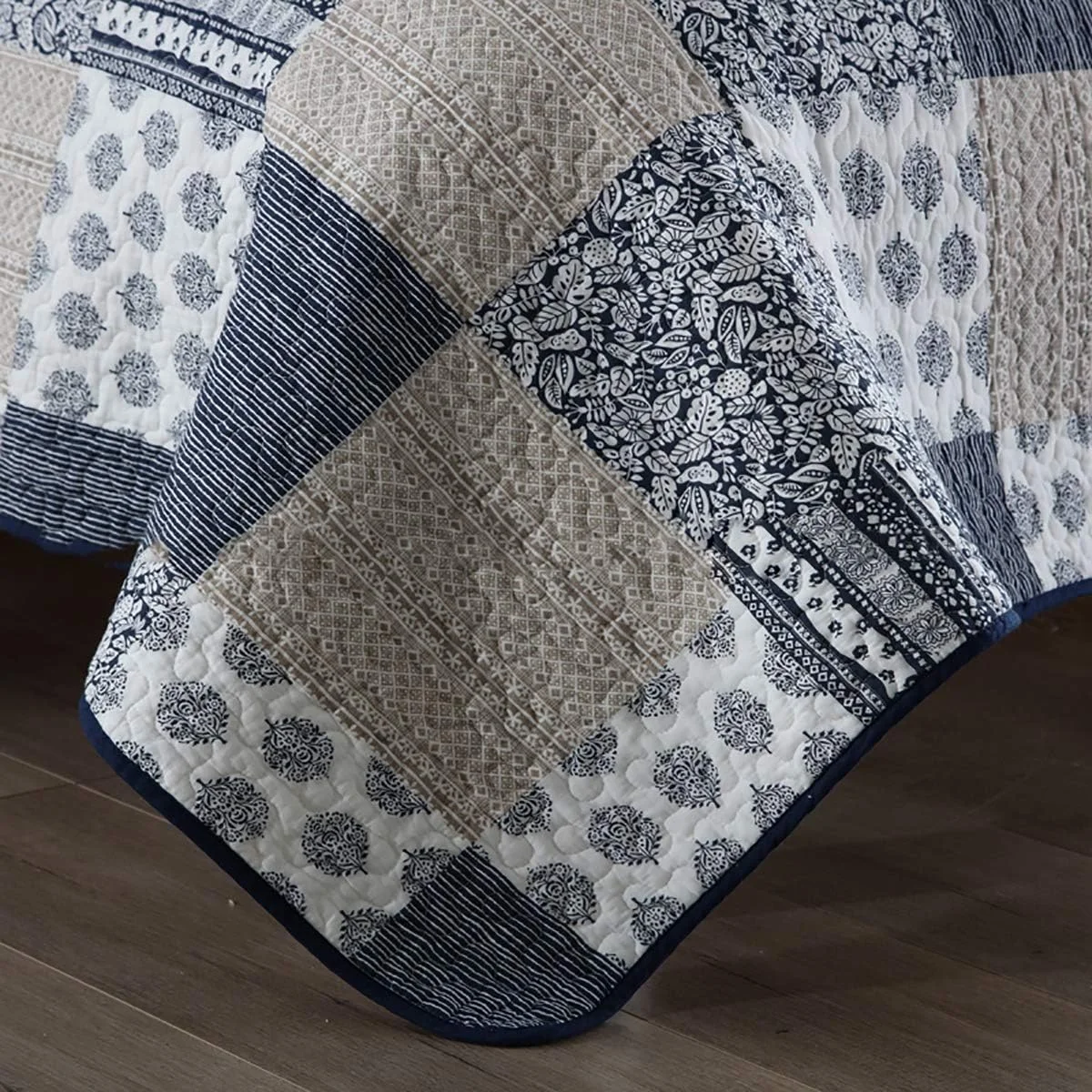 روتختی دو نفره طرح دار پنبه ای تکه دوزی شده، روکش تخت خواب تابستانی قابل شستشو با 2 روبالشتی، 230 در 250 سانتی متر