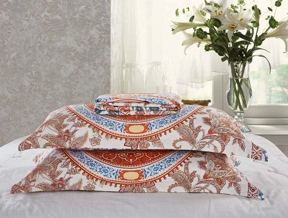 روتختی طرح دار با روبالشتی لبه پهن، بافت ساده، لحاف چاپی هنری، رو تختی پنبه ای، ست 4 تکه - مدل ب (مدل ث) (مدل د)