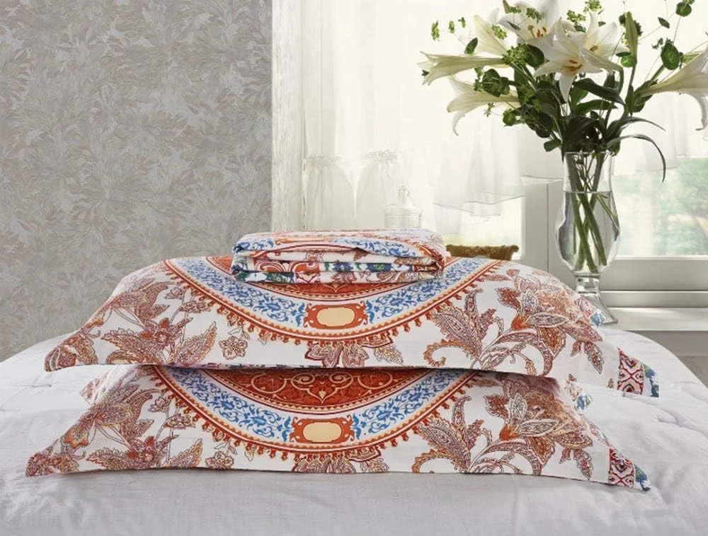 روتختی طرح دار با روبالشتی لبه پهن، بافت ساده، لحاف طرح چاپی، روتختی پنبه ای ست 4 تکه - طرح ب (طرح ای) (طرح سی)