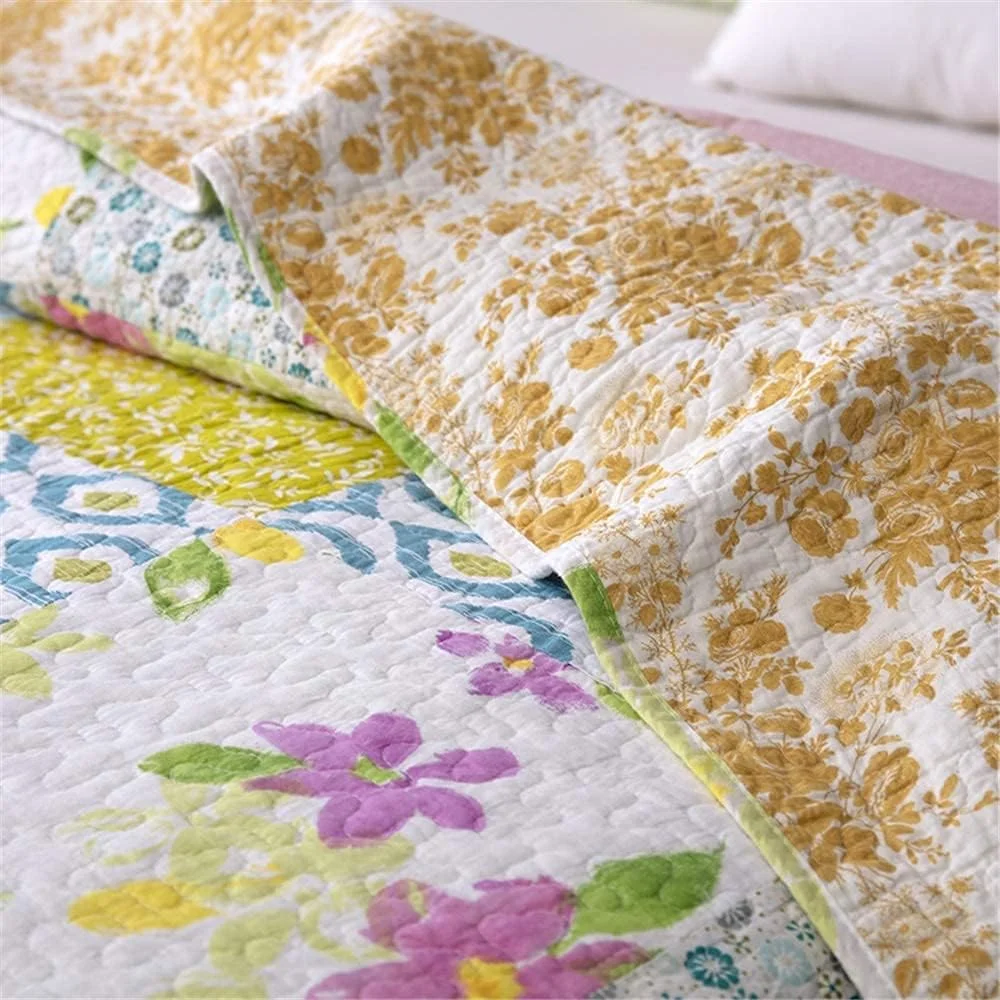 روتختی طرح دار، پتوی راه راه زرد و سفید، لحاف تکه دوزی پنبه ای، روتختی و ملحفه، ست رختخواب با روبالشتی