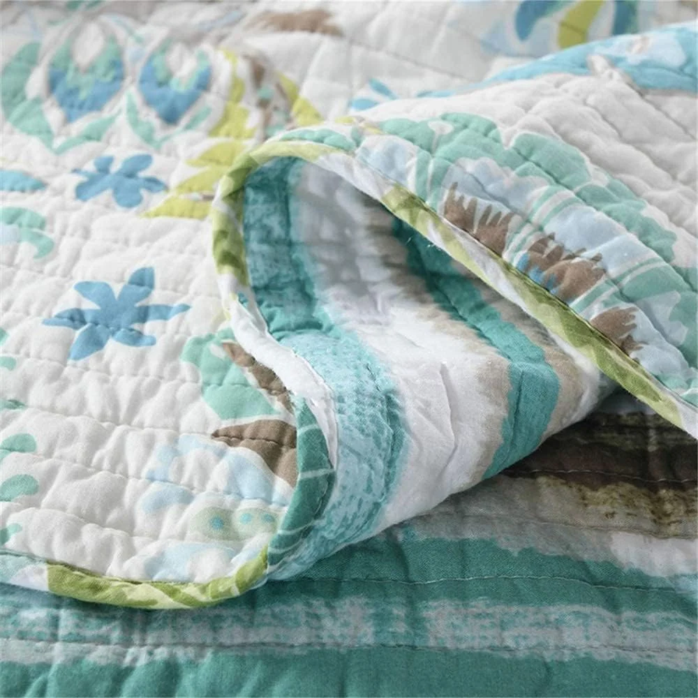 ست روتختی سه تکه سایز دو نفره طرح سنتی سبز پیزلی، لحاف پنبه ای تکه دوزی شده به همراه 2 روبالشتی