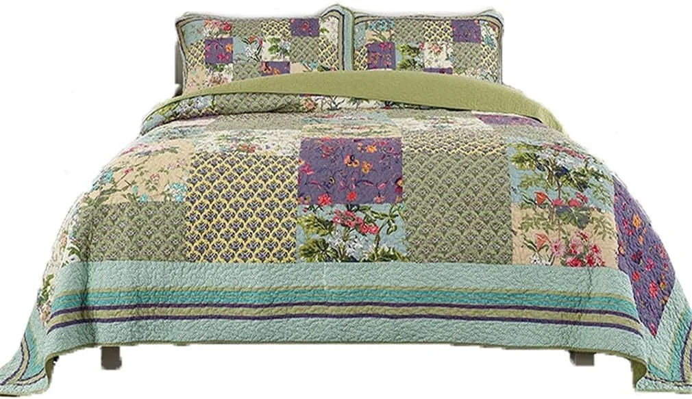 ست روتختی سه تکه طرح تکه دوزی گلدوزی شده شامل روتختی و روبالشتی، مناسب تخت دو نفره و سوپر کینگ سایز 260 در 270 سانتی متر به همراه 2 روبالشتی