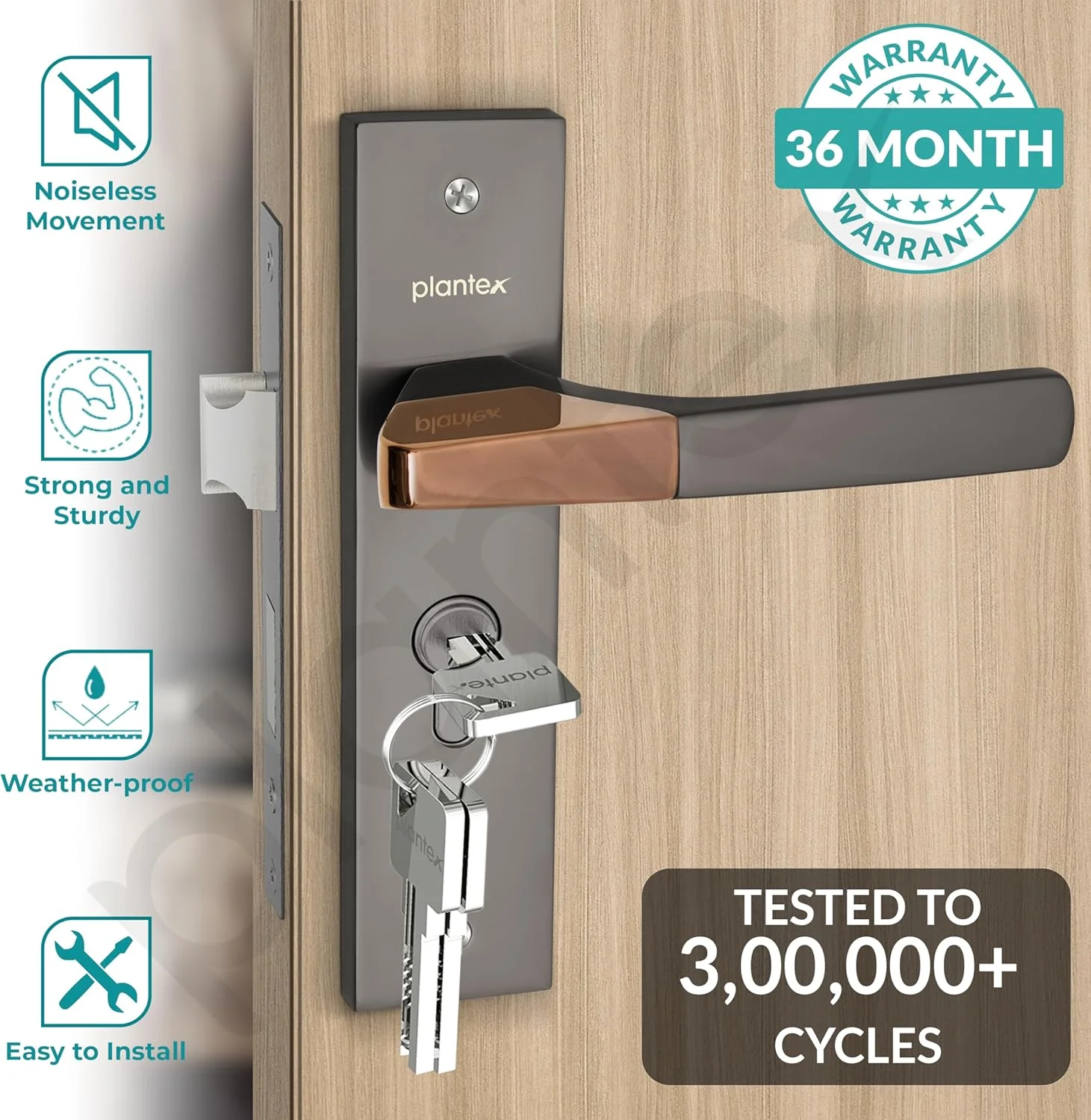 قفل درب سنگین پلنتکس - دستگیره قفل درب اصلی / مکانیزم قفل 6 زبانه پلنتکس / قفل توکار، بدنه و سیلندر قفل برنجی (8114 - مشکی ساتن و شکلاتی PVD) قفل درب سنگین پلنتکس - دستگیره قفل درب اصلی / مکانیزم قفل 6 زبانه پلنتکس / قفل توکار، بدنه و سیلندر قفل برنجی (8114 - مشکی ساتن و شکلاتی PVD)