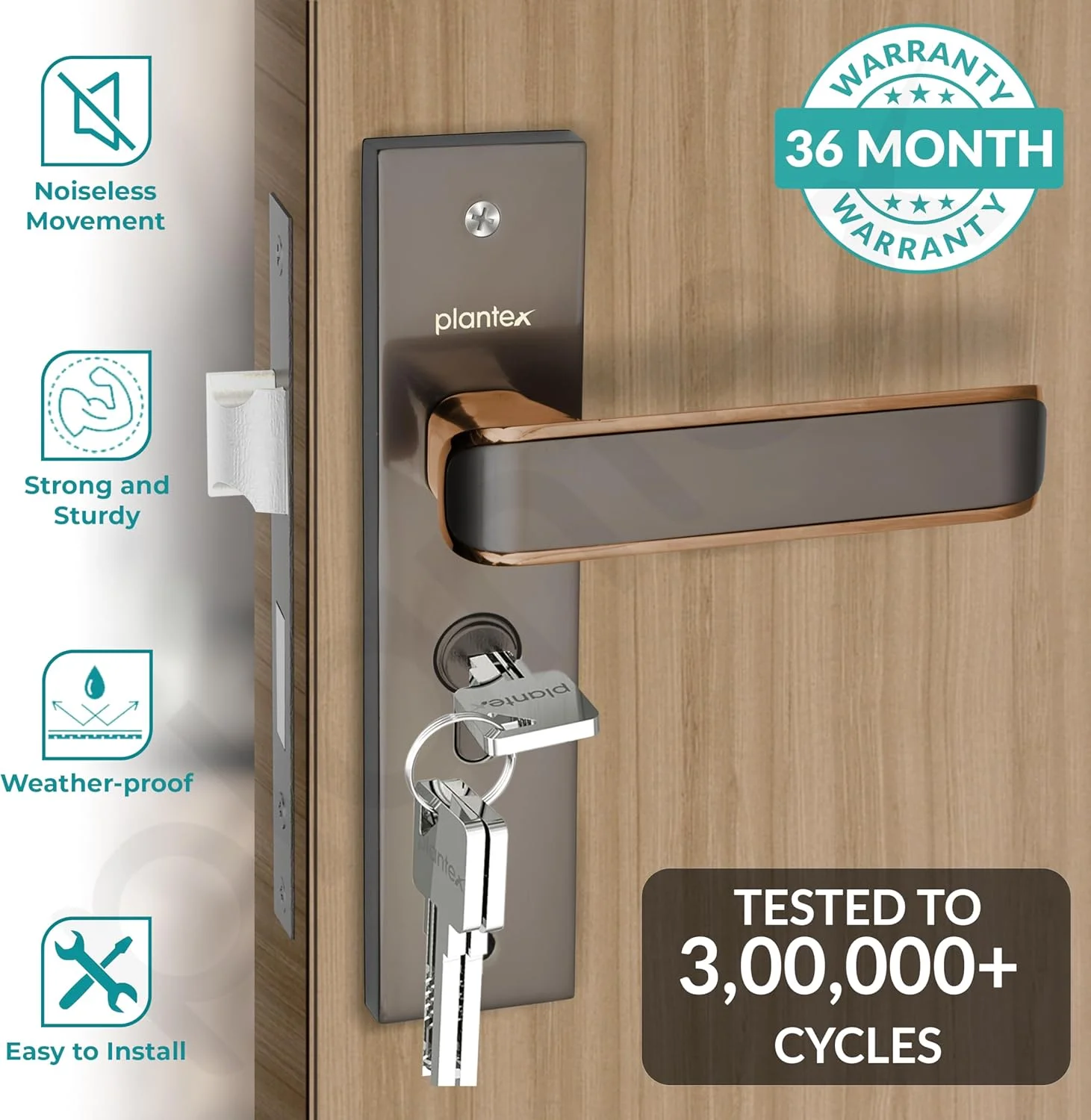 ست قفل درب سنگین پلنتکس - ست دستگیره قفل درب اصلی / مکانیزم قفل 6 اهرمی / قفل زبانه دار با 3 کلید، بدنه و سیلندر قفل برنجی (8112 - مشکی ساتن و شکلاتی PVD) ست قفل درب سنگین پلنتکس - ست دستگیره قفل درب اصلی / مکانیزم قفل 6 اهرمی / قفل زبانه دار با 3 کلید، بدنه و سیلندر قفل برنجی (8112 - مشکی ساتن و شکلاتی PVD)