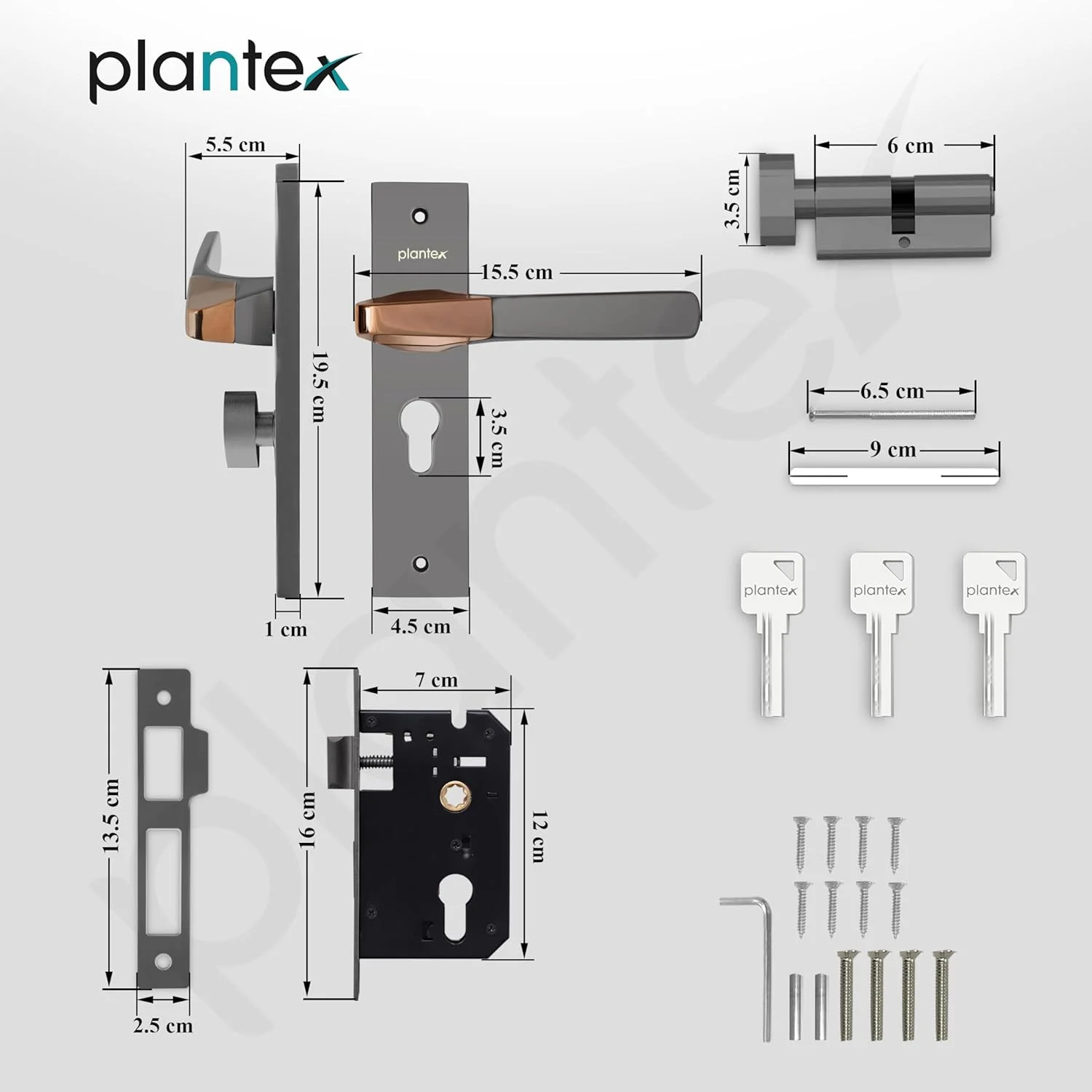 قفل درب سنگین پلنتکس - دستگیره قفل درب اصلی / مکانیزم قفل 6 زبانه پلنتکس / قفل توکار، بدنه و سیلندر قفل برنجی (8114 - مشکی ساتن و شکلاتی PVD) قفل درب سنگین پلنتکس - دستگیره قفل درب اصلی / مکانیزم قفل 6 زبانه پلنتکس / قفل توکار، بدنه و سیلندر قفل برنجی (8114 - مشکی ساتن و شکلاتی PVD)