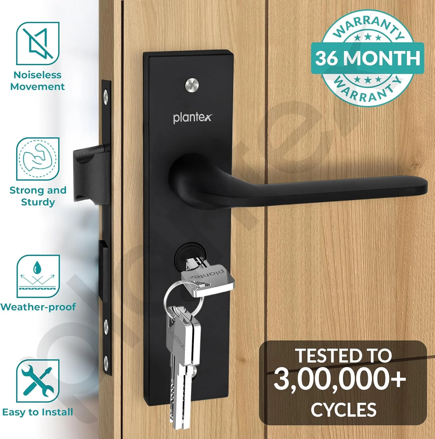 ست قفل درب سنگین Plantex - ست دستگیره قفل درب اصلی / قفل زبانه 6 اهرمی با 3 کلید، بدنه و سیلندر قفل برنجی (8060 - Z-Black) ست قفل درب سنگین Plantex - ست دستگیره قفل درب اصلی / قفل زبانه 6 اهرمی با 3 کلید، بدنه و سیلندر قفل برنجی (8060 - Z-Black)