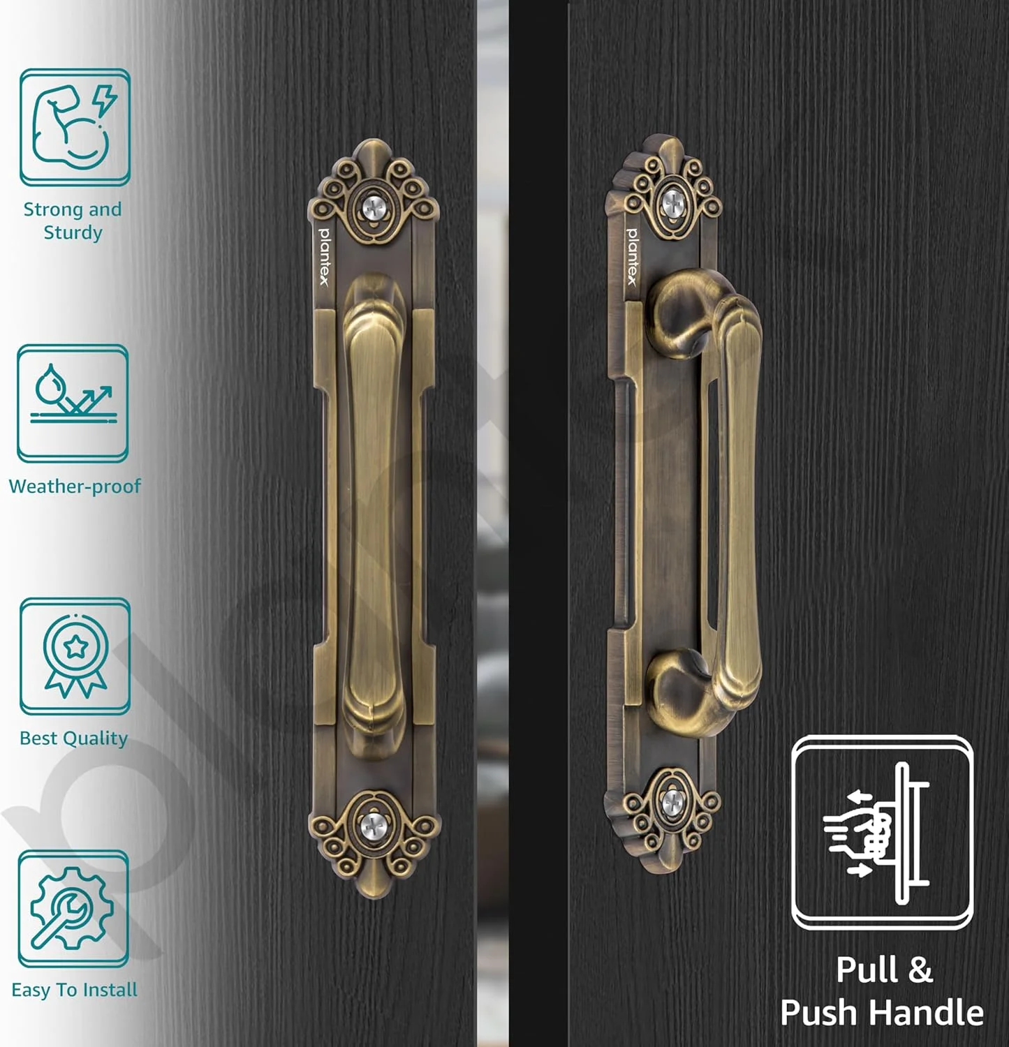 دستگیره درب اصلی پلنتکس، سایز 8 اینچ، مقاوم و بادوام، مناسب برای درب ورودی منزل و هتل، بسته 2 عددی (294، رنگ برنجی آنتیک) دستگیره درب اصلی پلنتکس، سایز 8 اینچ، مقاوم و بادوام، مناسب برای درب ورودی منزل و هتل، بسته 2 عددی (294، رنگ برنجی آنتیک)