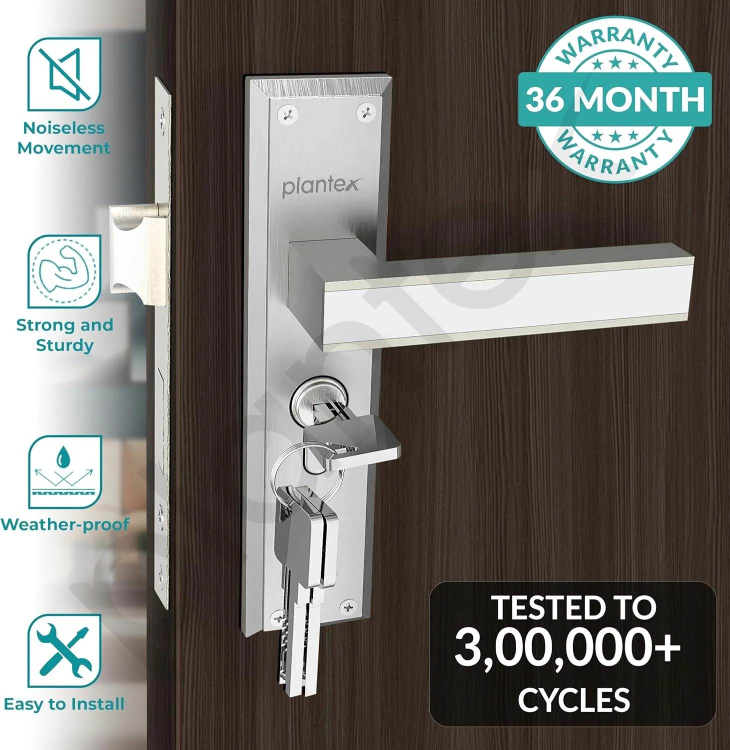 دستگیره قفل درب سنگین Plantex - ست دستگیره قفل درب اصلی / مکانیزم قفل 6 زبانه / قفل زبانه ای با 3 کلید، بدنه و سیلندر قفل برنجی (8081 - کروم و مات) دستگیره قفل درب سنگین Plantex - ست دستگیره قفل درب اصلی / مکانیزم قفل 6 زبانه / قفل زبانه ای با 3 کلید، بدنه و سیلندر قفل برنجی (8081 - کروم و مات)