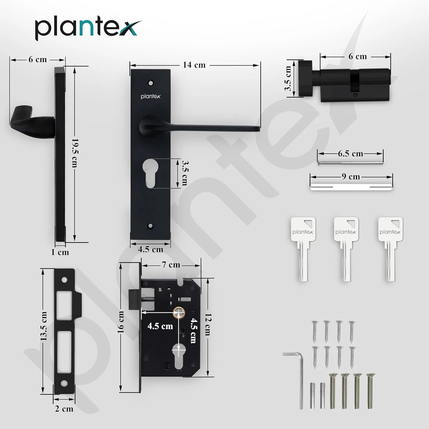 ست قفل درب سنگین Plantex - ست دستگیره قفل درب اصلی / قفل زبانه 6 اهرمی با 3 کلید، بدنه و سیلندر قفل برنجی (8060 - Z-Black) ست قفل درب سنگین Plantex - ست دستگیره قفل درب اصلی / قفل زبانه 6 اهرمی با 3 کلید، بدنه و سیلندر قفل برنجی (8060 - Z-Black)