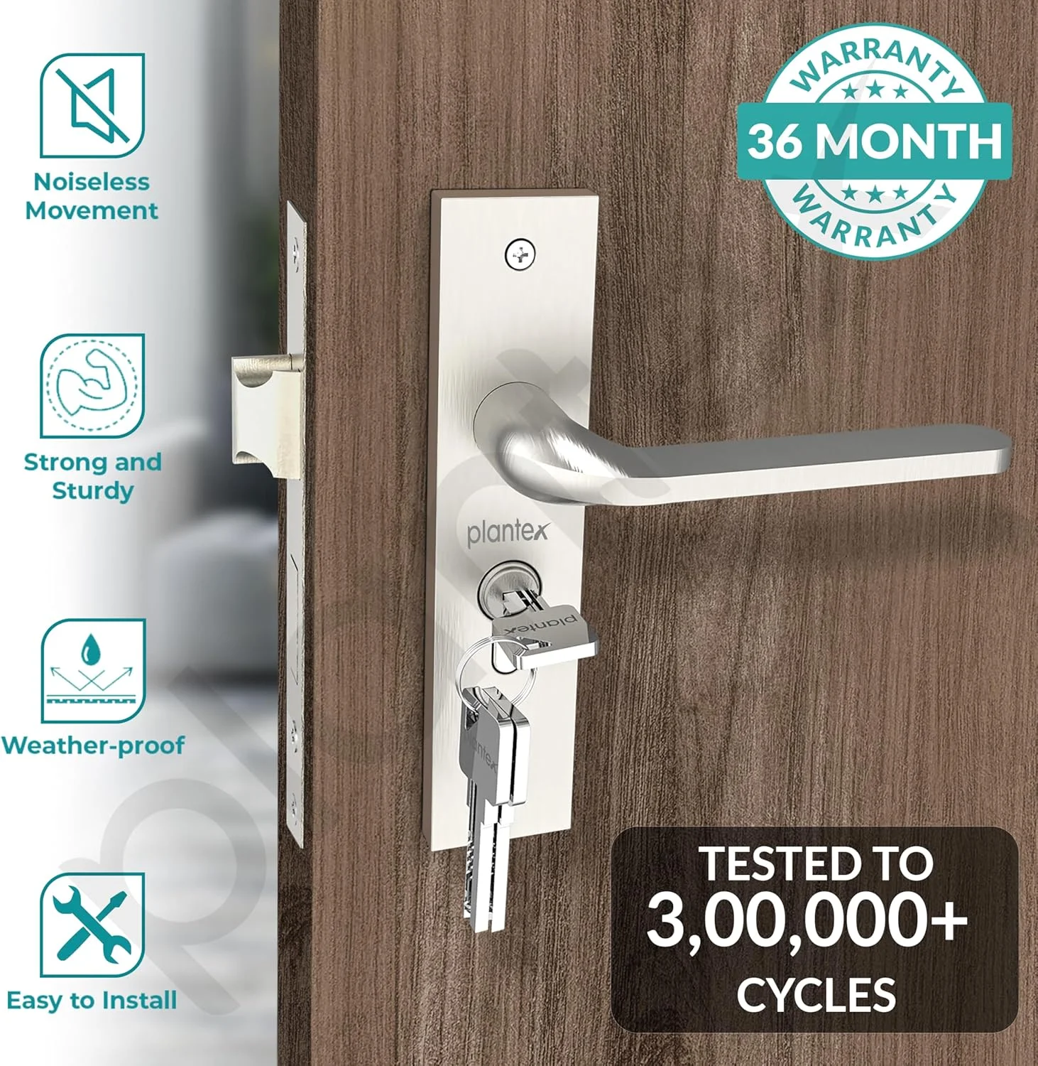 قفل درب سنگین Plantex - دستگیره قفل درب اصلی / مکانیزم قفل 6 زبانه / قفل زبانه دار به همراه 3 کلید (8060 - مات) قفل درب سنگین Plantex - دستگیره قفل درب اصلی / مکانیزم قفل 6 زبانه / قفل زبانه دار به همراه 3 کلید (8060 - مات)