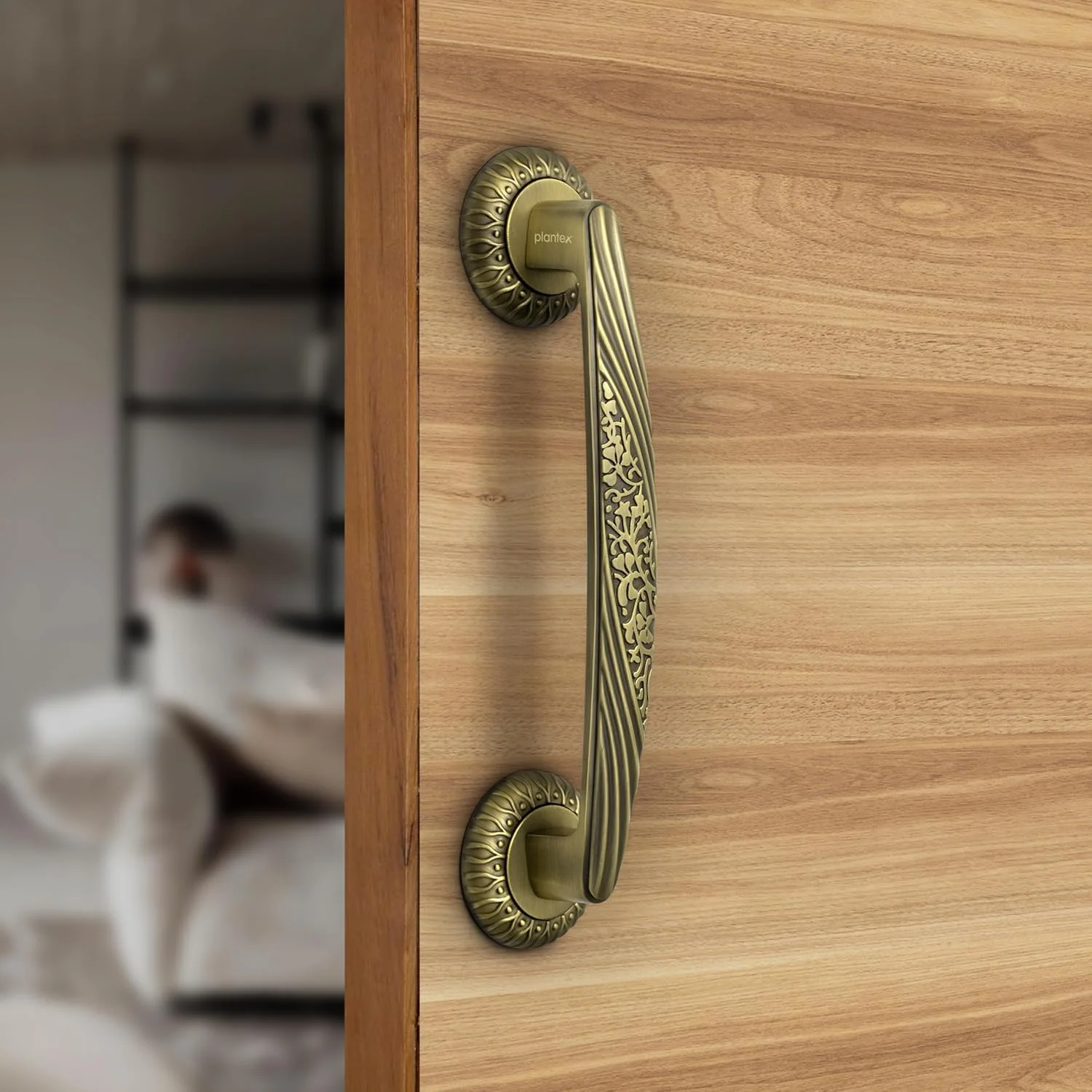 دستگیره درب پلنتکس / دستگیره اصلی درب 10 اینچی / دستگیره برای درب چوبی / دستگیره کششی-فشاری درب / لوازم جانبی درب (بسته 1 عددی، برنجی عتیقه)