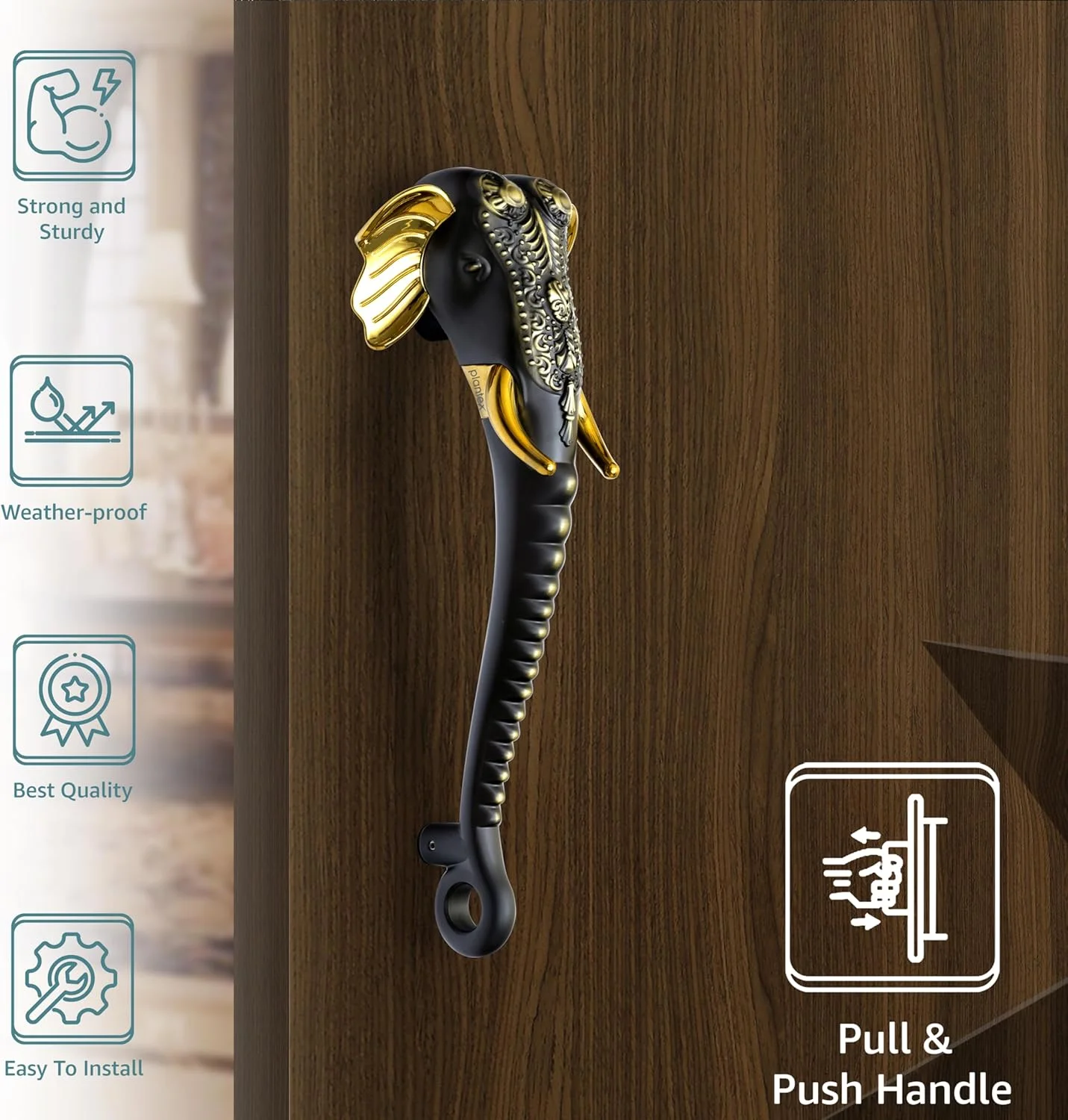 دستگیره درب طرح فیل Plantex با استحکام بالا برای درب اصلی/فشاری کششی 11 اینچی برای دکوراسیون منزل، بسته 1 عددی (رنگ برنجی عتیقه)