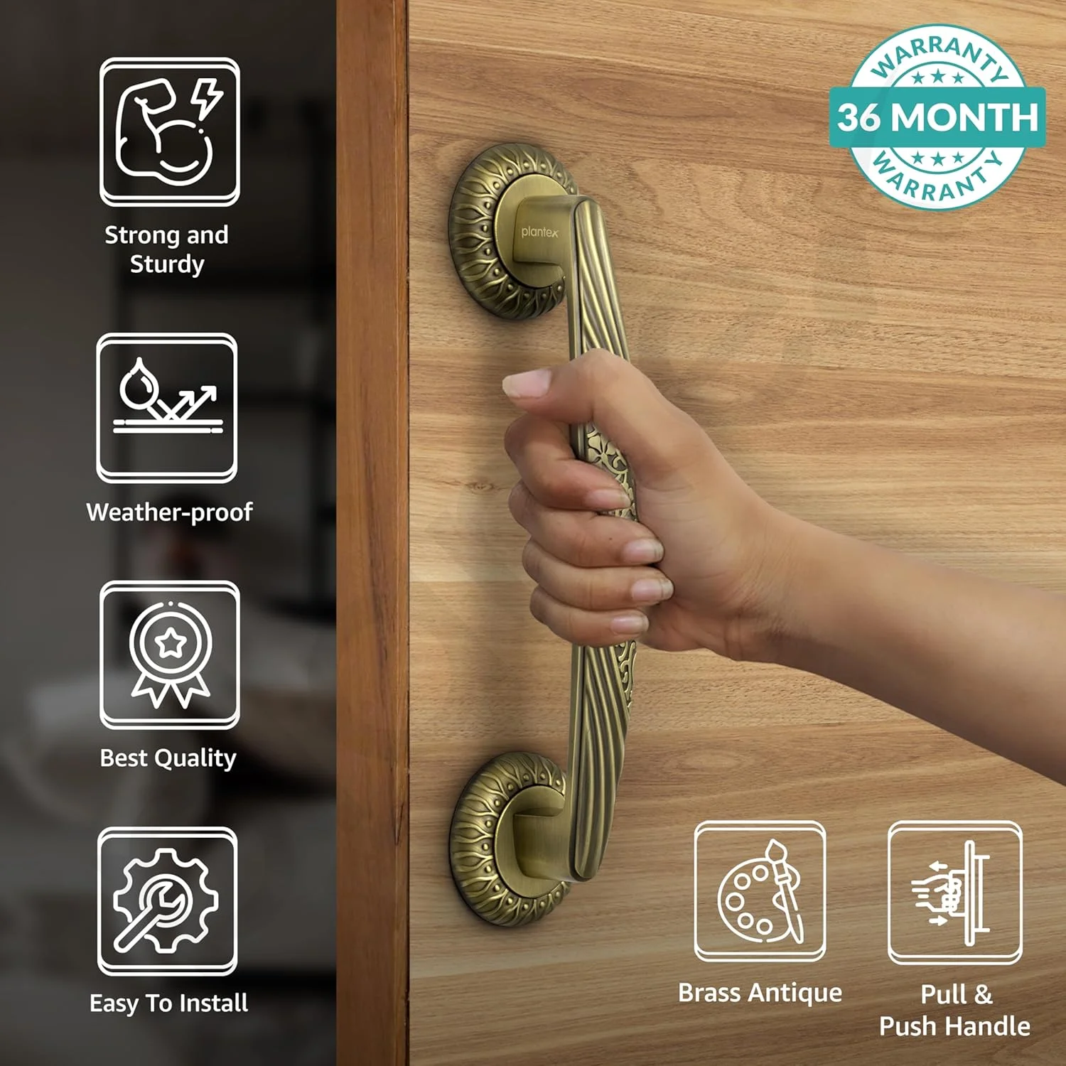 دستگیره درب پلنتکس / دستگیره اصلی درب 10 اینچی / دستگیره برای درب چوبی / دستگیره کششی-فشاری درب / لوازم جانبی درب (بسته 1 عددی، برنجی عتیقه) دستگیره درب پلنتکس / دستگیره اصلی درب 10 اینچی / دستگیره برای درب چوبی / دستگیره کششی-فشاری درب / لوازم جانبی درب (بسته 1 عددی، برنجی عتیقه)