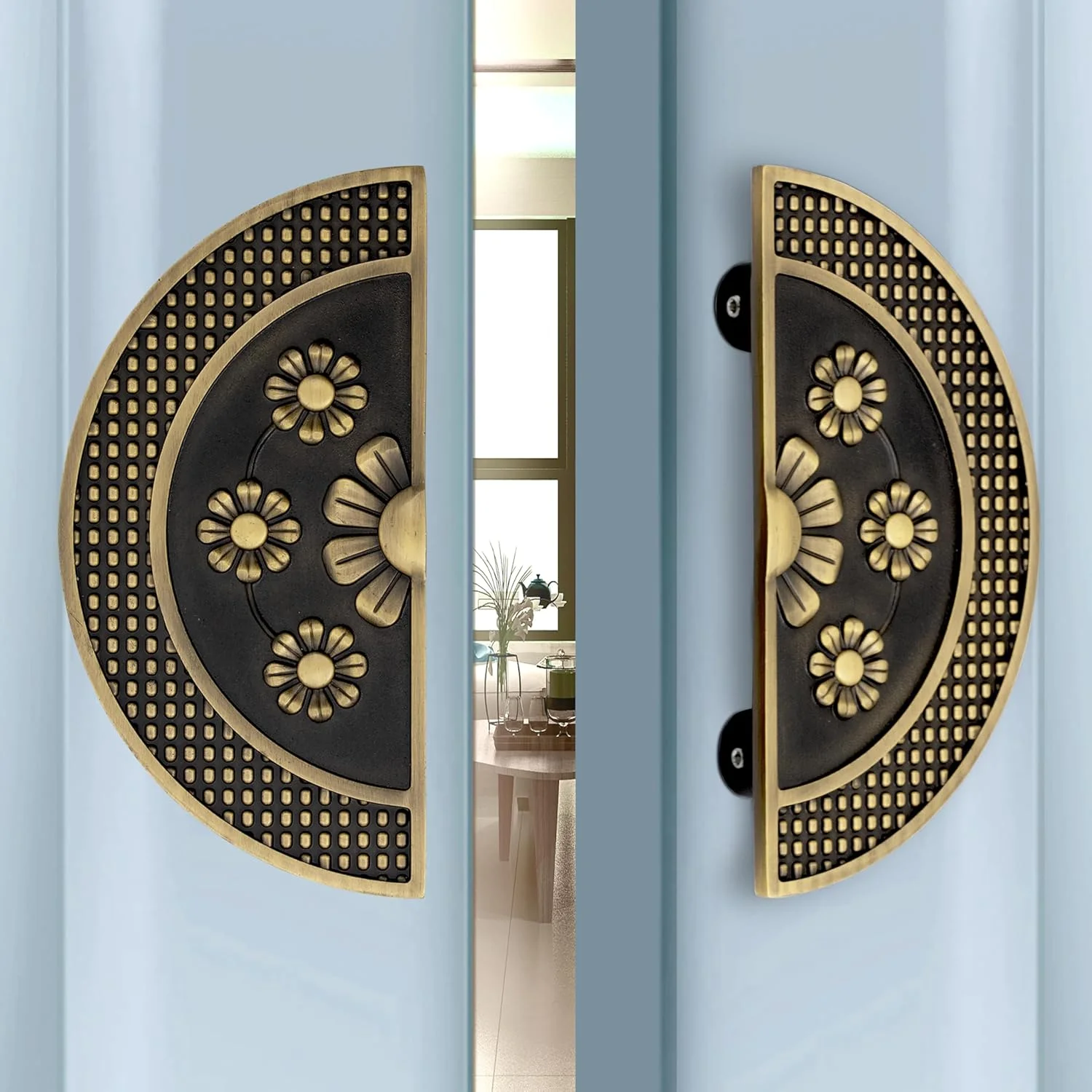 دستگیره درب پلنتکس / دستگیره اصلی درب 6 اینچی / دستگیره آلومینیومی درب / دستگیره کششی-فشاری درب / لوازم جانبی درب (بسته 1 عددی، برنجی عتیقه)