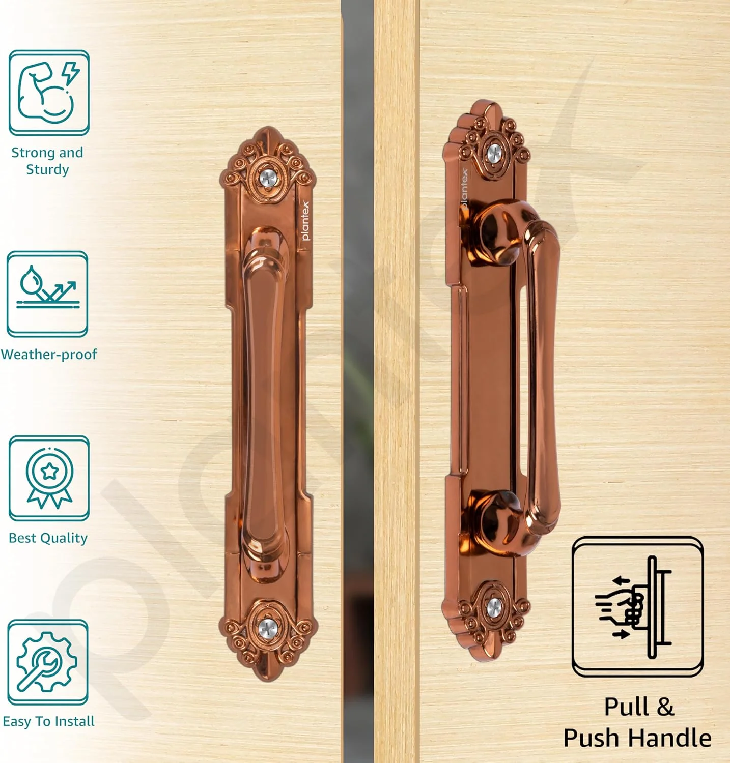 دستگیره درب پلنتکس برای درب اصلی / دستگیره درب 8 اینچی / دستگیره کششی-فشاری برای خانه / دفتر - بسته 2 عددی (رزگلد) دستگیره درب پلنتکس برای درب اصلی / دستگیره درب 8 اینچی / دستگیره کششی-فشاری برای خانه / دفتر - بسته 2 عددی (رزگلد)