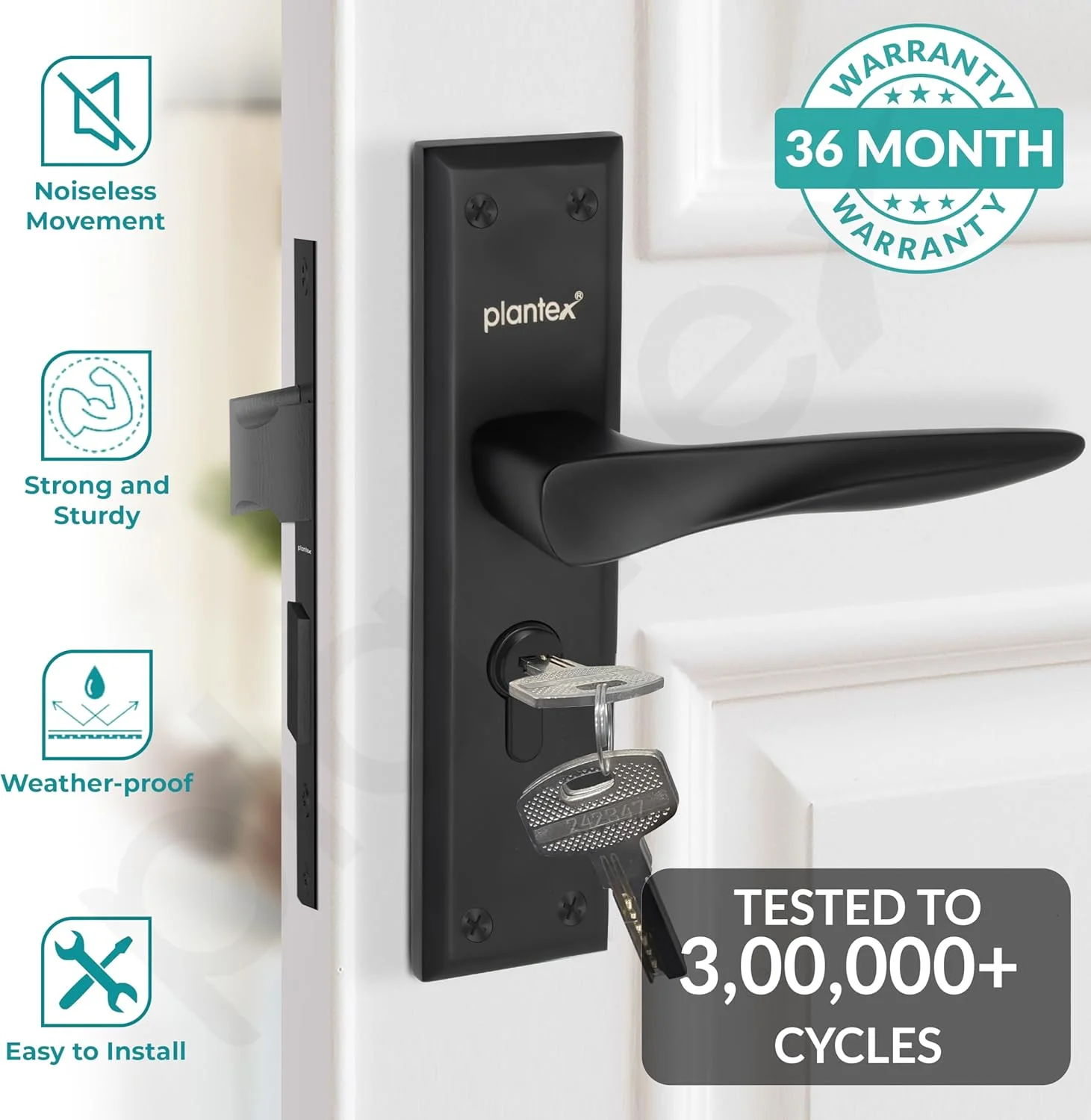 ست قفل درب سنگین پلانتکس - ست دستگیره قفل درب اصلی / مکانیزم قفل 6 زبانه با 3 کلید، بدنه و سیلندر قفل برنجی (مشکی) ست قفل درب سنگین پلانتکس - ست دستگیره قفل درب اصلی / مکانیزم قفل 6 زبانه با 3 کلید، بدنه و سیلندر قفل برنجی (مشکی)