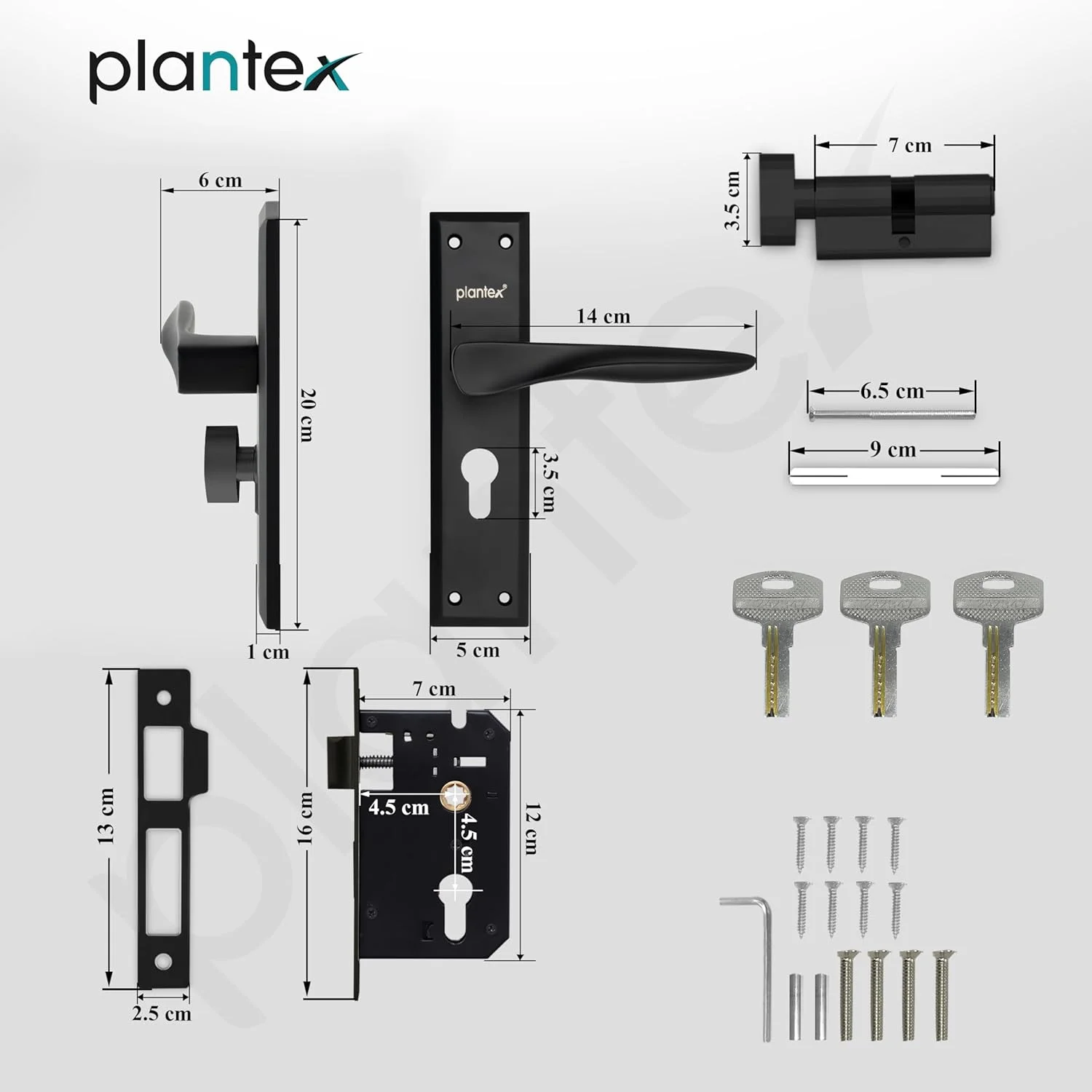 ست قفل درب سنگین پلانتکس - ست دستگیره قفل درب اصلی / مکانیزم قفل 6 زبانه با 3 کلید، بدنه و سیلندر قفل برنجی (مشکی) ست قفل درب سنگین پلانتکس - ست دستگیره قفل درب اصلی / مکانیزم قفل 6 زبانه با 3 کلید، بدنه و سیلندر قفل برنجی (مشکی)