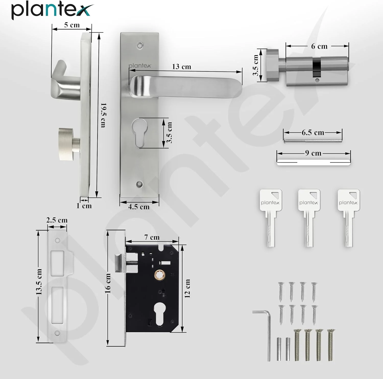 ست قفل درب سنگین Plantex - ست دستگیره قفل درب اصلی / مکانیزم قفل 6 زبانه / قفل زبانه دار با 3 کلید، بدنه و سیلندر قفل برنجی (8110 - مات) ست قفل درب سنگین Plantex - ست دستگیره قفل درب اصلی / مکانیزم قفل 6 زبانه / قفل زبانه دار با 3 کلید، بدنه و سیلندر قفل برنجی (8110 - مات)