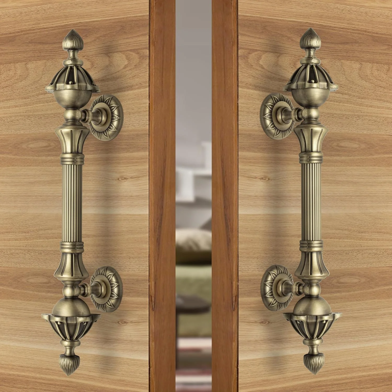 دستگیره درب ورودی پلنتکس 33 سانتی متری / دستگیره کششی-فشاری عتیقه برای درب ورودی، بسته 2 عددی (S-136-برنجی)