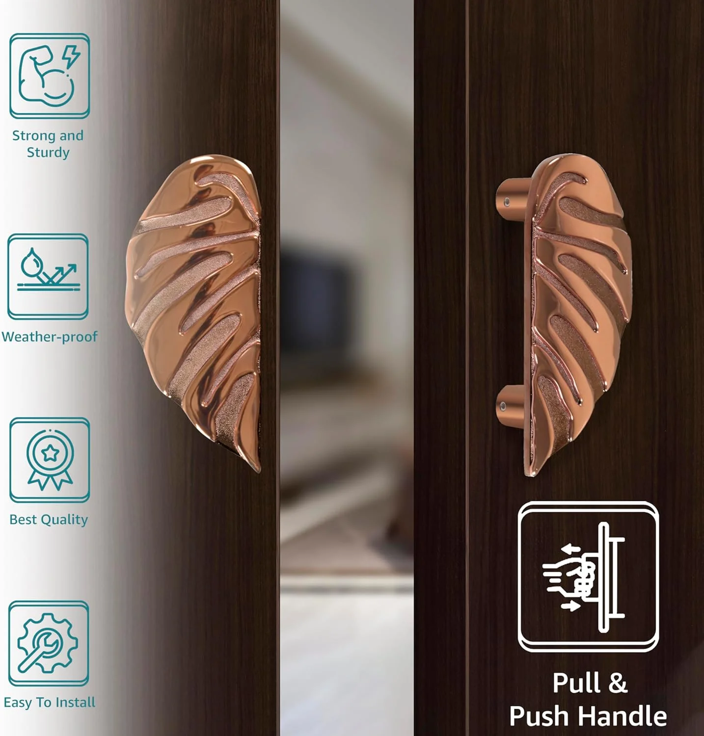 دستگیره در مدل برگ Plantex، سایز 6 اینچ، مناسب برای درب ورودی و دستگیره فشاری-کششی برای درب شیشه ای / منزل / هتل / درب اداره (رنگ رزگلد) دستگیره در مدل برگ Plantex، سایز 6 اینچ، مناسب برای درب ورودی و دستگیره فشاری-کششی برای درب شیشه ای / منزل / هتل / درب اداره (رنگ رزگلد)