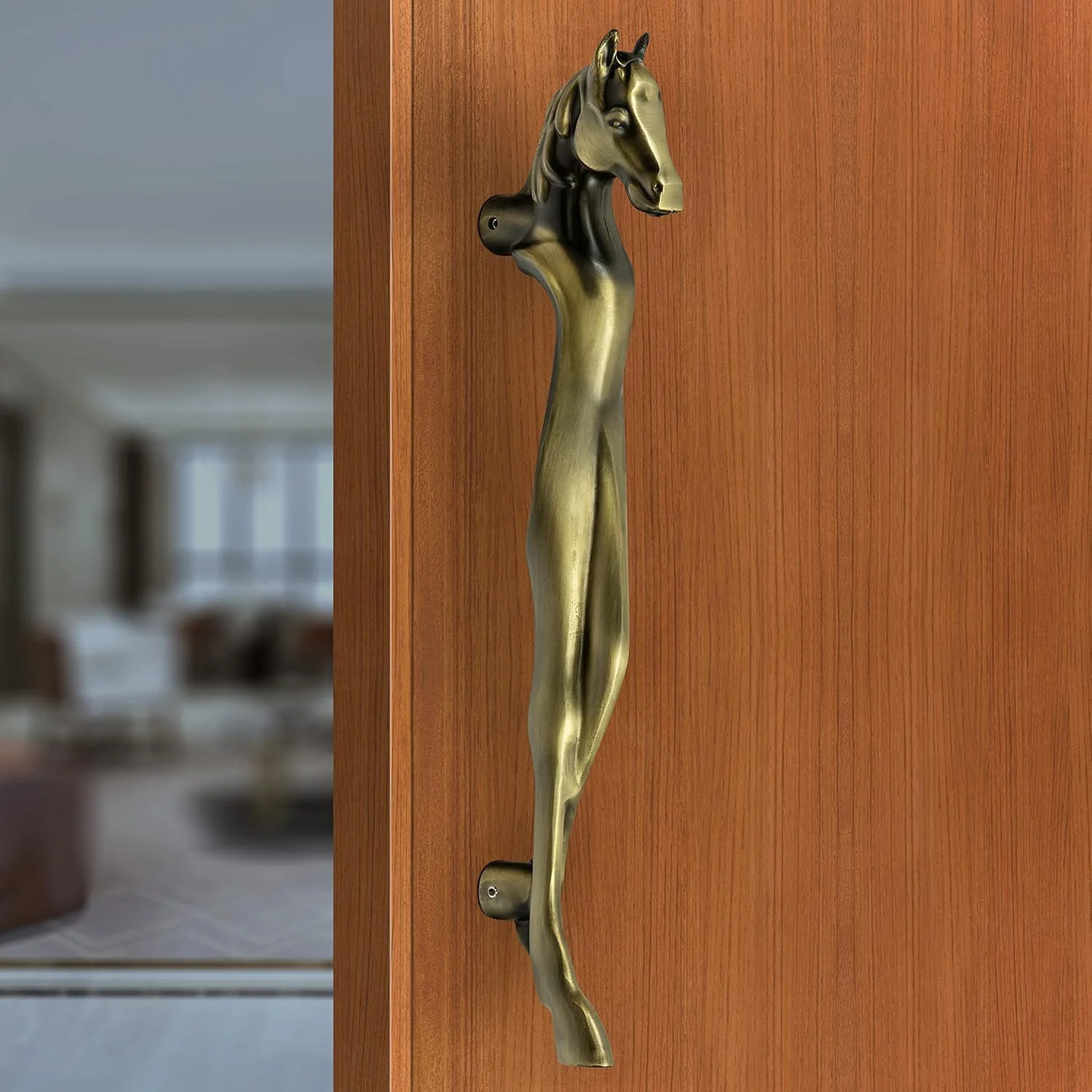 دستگیره در طرح اسب Plantex مدل Knight، مناسب دکوراسیون منزل و در، طول 15 اینچ، رنگ برنجی آنتیک - بسته 1 عددی (284)