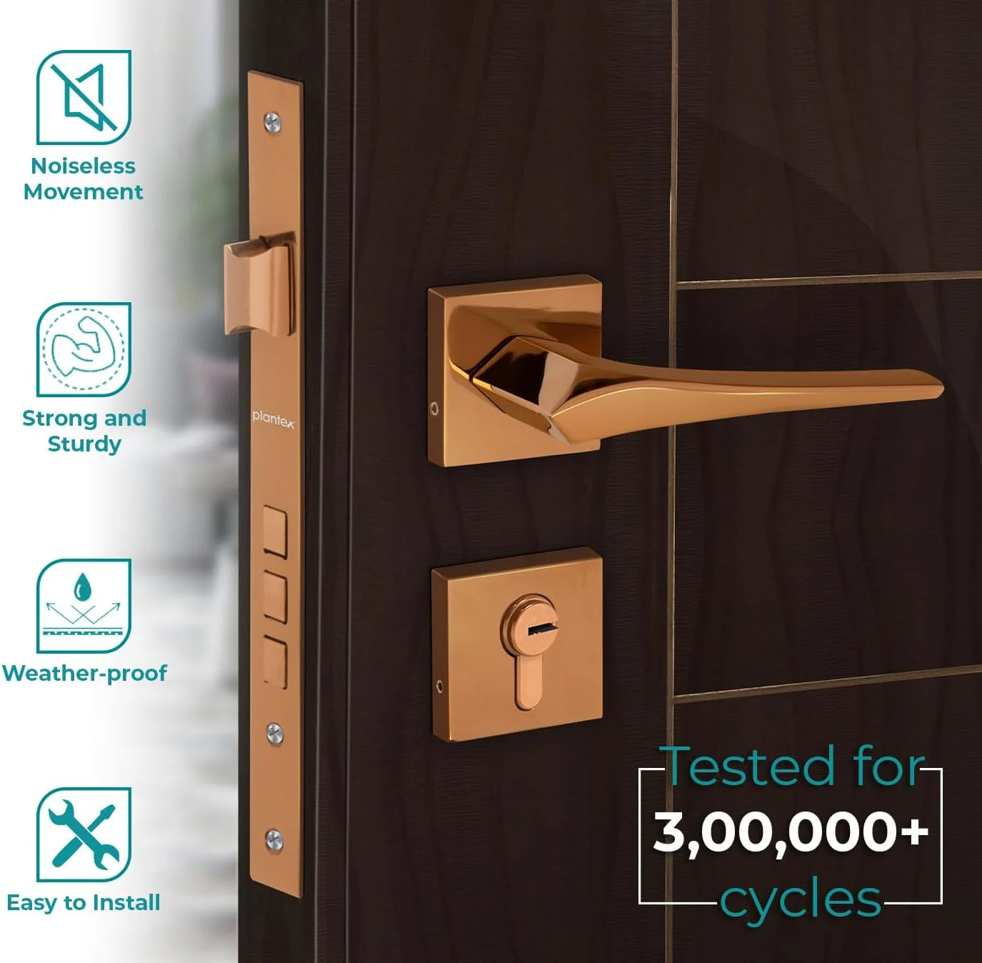 قفل زبانه ای سنگین Plantex 7101 به همراه دستگیره درب، مناسب برای درب اصلی منزل، درب اتاق خواب، اداره، هتل به همراه 3 کلید (شکلاتی PVD) قفل زبانه ای سنگین Plantex 7101 به همراه دستگیره درب، مناسب برای درب اصلی منزل، درب اتاق خواب، اداره، هتل به همراه 3 کلید (شکلاتی PVD)