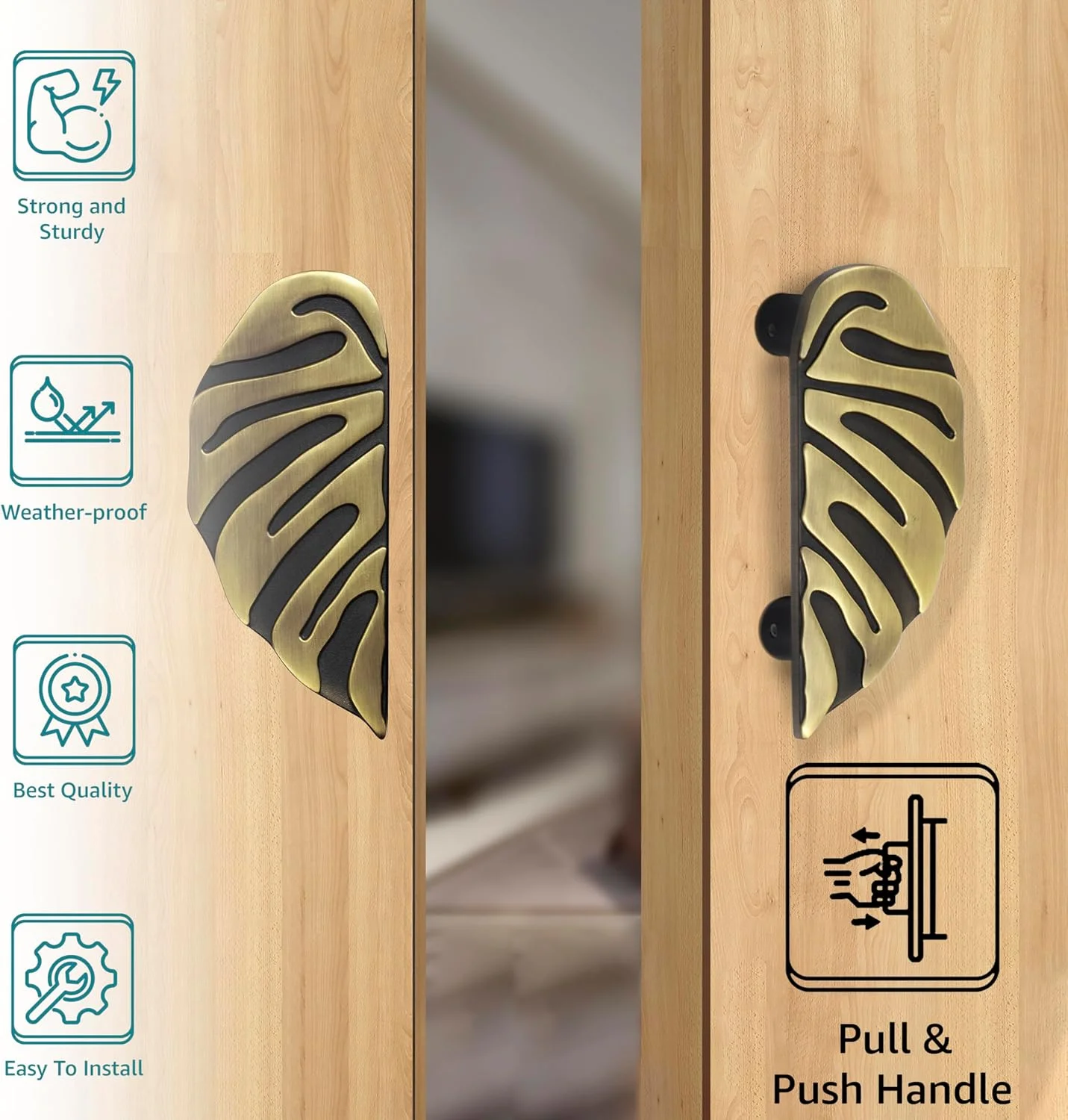 دستگیره در مدل برگ Plantex، سایز 6 اینچ، مناسب برای درب ورودی، دستگیره کششی-فشاری برای درب شیشه ای/ منزل/ هتل/ سخت افزار درب اداری برای درب های تک و دو لنگه (رنگ برنجی آنتیک) دستگیره در مدل برگ Plantex، سایز 6 اینچ، مناسب برای درب ورودی، دستگیره کششی-فشاری برای درب شیشه ای/ منزل/ هتل/ سخت افزار درب اداری برای درب های تک و دو لنگه (رنگ برنجی آنتیک)