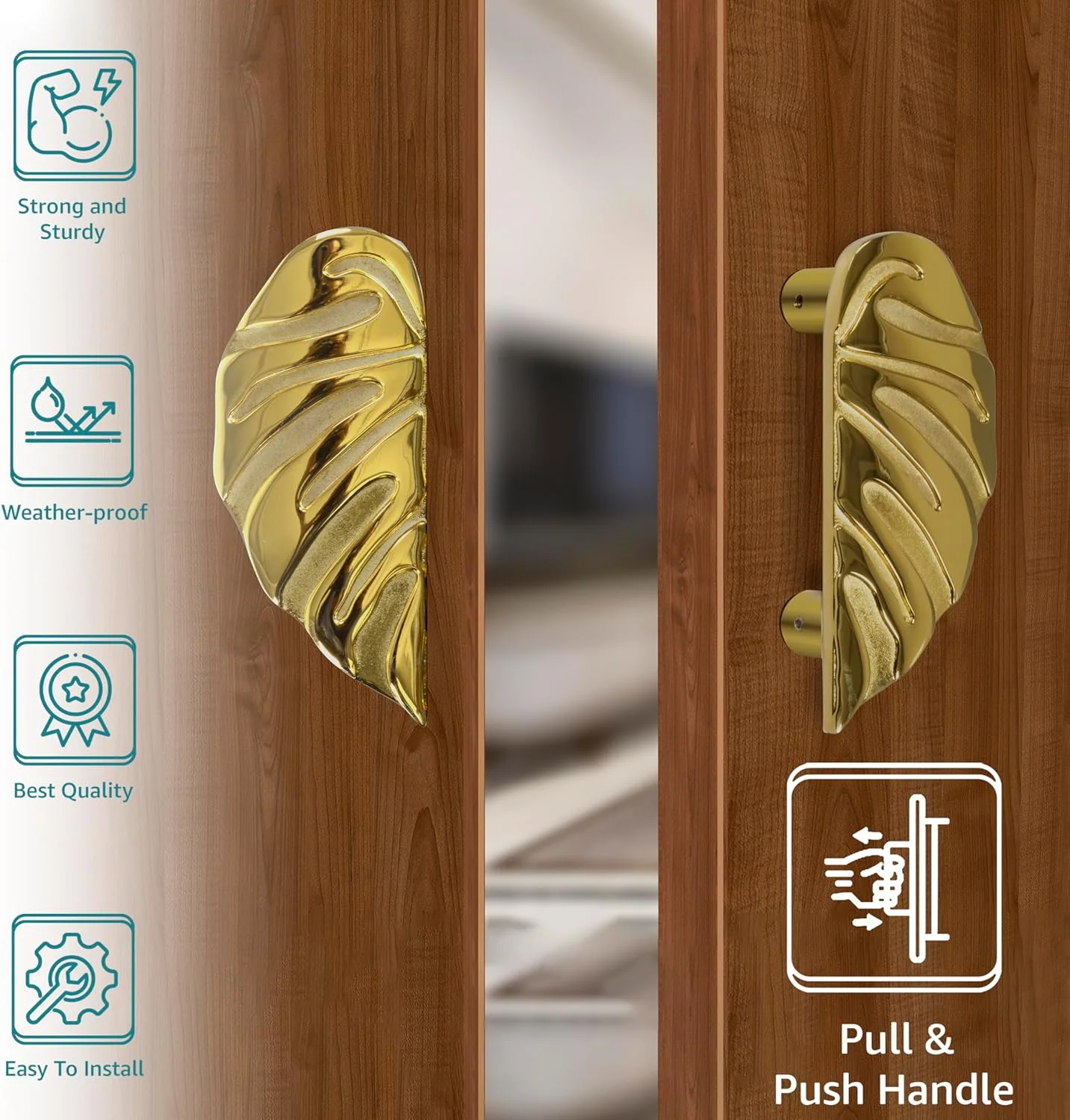 دستگیره درب برگ شکل 6 اینچی Plantex Premium برای درب اصلی و دستگیره فشاری-کششی برای درب شیشه ای/ خانه/ هتل/ سخت افزار درب اداری برای درب های تک و دو لنگه (روکش طلایی PVD) دستگیره درب برگ شکل 6 اینچی Plantex Premium برای درب اصلی و دستگیره فشاری-کششی برای درب شیشه ای/ خانه/ هتل/ سخت افزار درب اداری برای درب های تک و دو لنگه (روکش طلایی PVD)