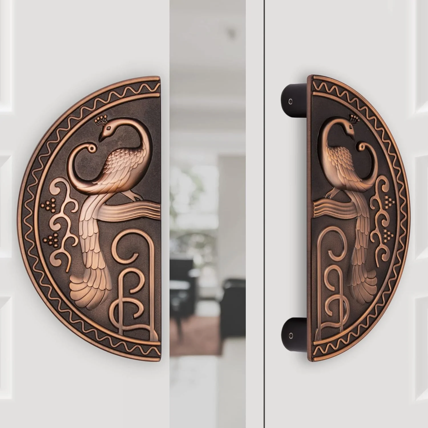 دستگیره درب اصلی Plantex، 20 سانتی متری، مقاوم، مدل گرد فشاری/کششی، مناسب درب ورودی و دکوراسیون منزل (مدل 323-رنگ مسی آنتیک)