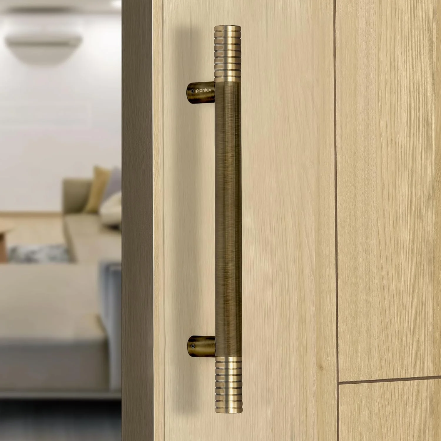 دستگیره فشاری-کششی درب Plantex استیل و آلومینیوم برای درب اصلی - 12 اینچ (پرداخت برنجی عتیقه)