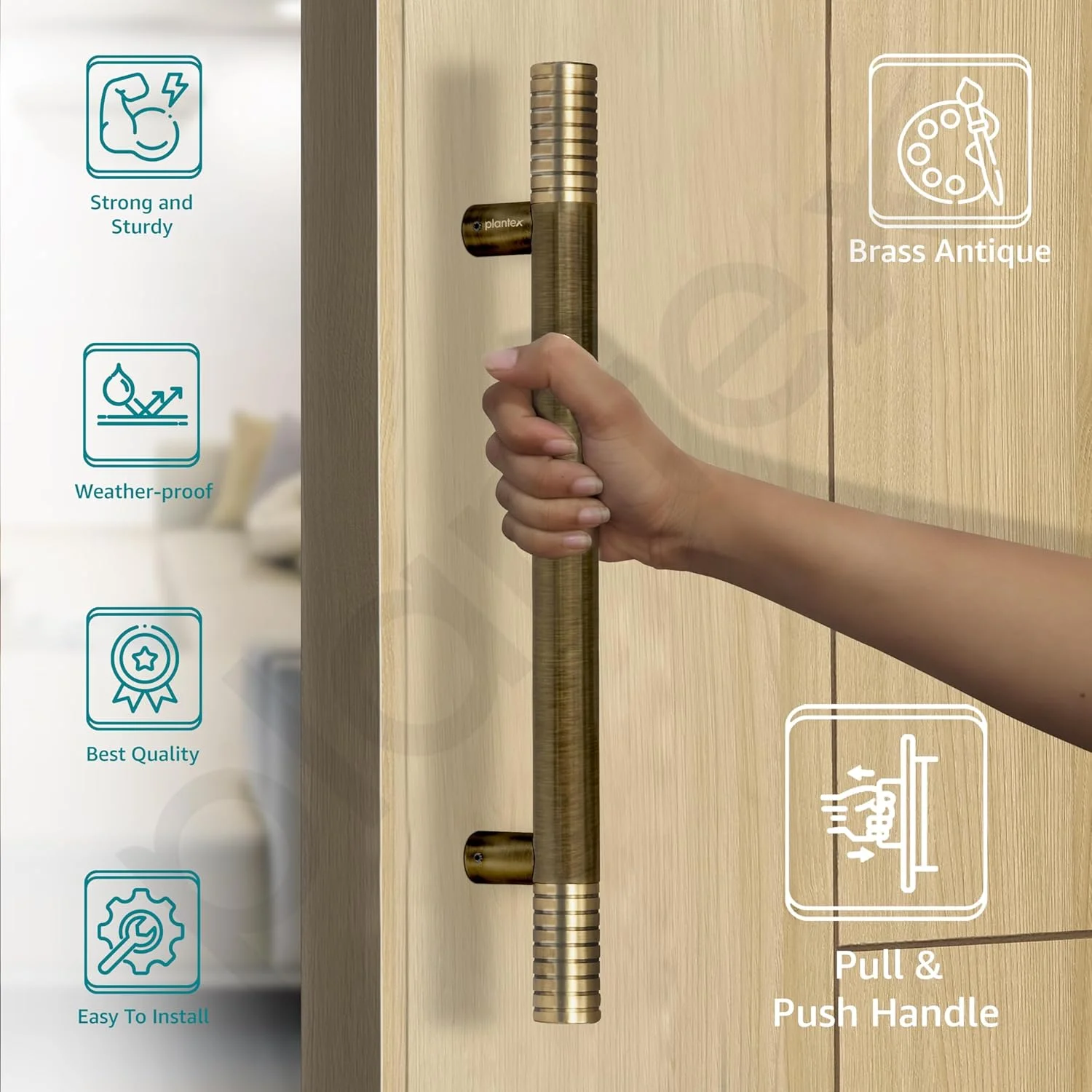 دستگیره فشاری-کششی درب Plantex استیل و آلومینیوم برای درب اصلی - 12 اینچ (پرداخت برنجی عتیقه) دستگیره فشاری-کششی درب Plantex استیل و آلومینیوم برای درب اصلی - 12 اینچ (پرداخت برنجی عتیقه)