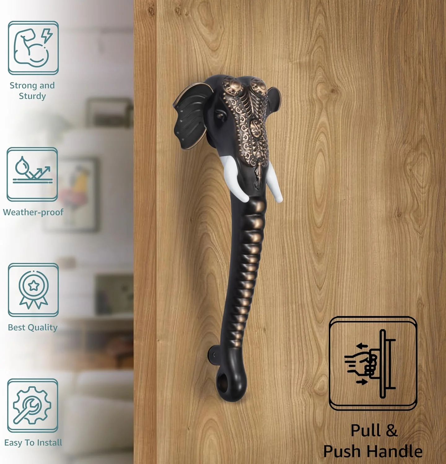 دستگیره در طرح فیل Plantex با دوام و سنگین برای درب اصلی - 11 اینچ - بسته 1 عددی (مسی عتیقه) دستگیره در طرح فیل Plantex با دوام و سنگین برای درب اصلی - 11 اینچ - بسته 1 عددی (مسی عتیقه)