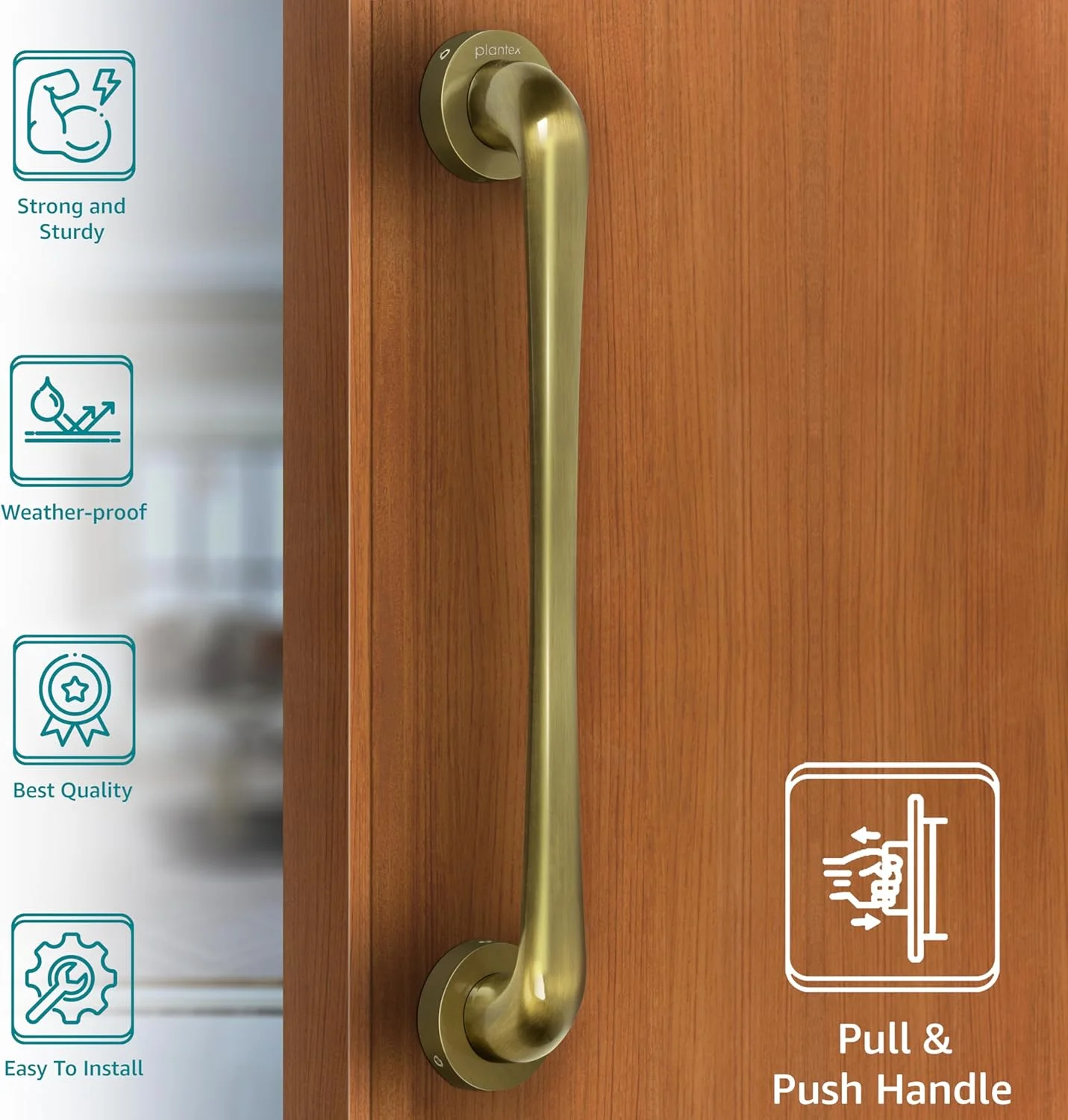 دستگیره درب Plantex Polo با طول 35 سانتیمتر، مناسب برای درب چوبی منزل، هتل و اداره (رنگ برنجی آنتیک - بلند) دستگیره درب Plantex Polo با طول 35 سانتیمتر، مناسب برای درب چوبی منزل، هتل و اداره (رنگ برنجی آنتیک - بلند)