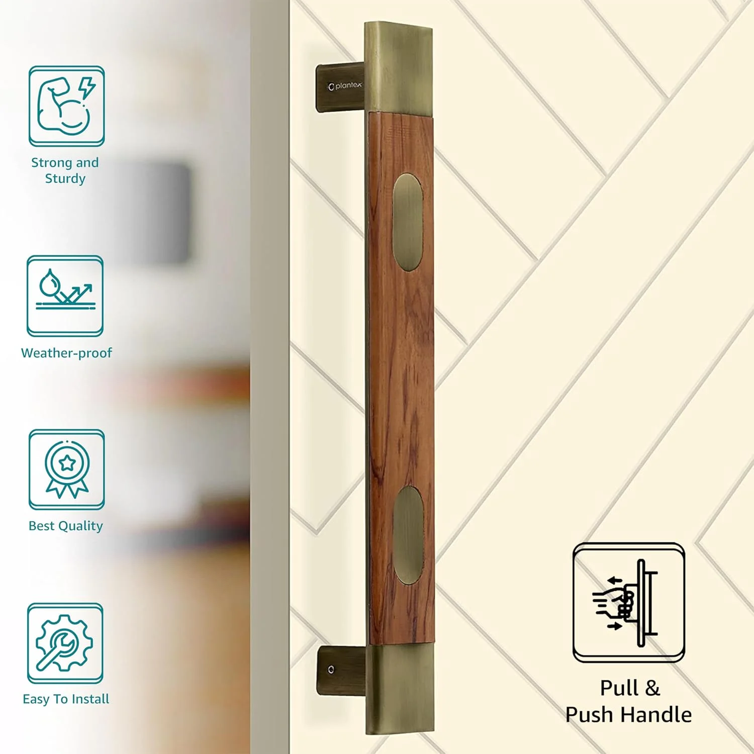 دستگیره درب ورودی پلنتکس 35 سانتی متری - بسته 1 عددی (برنجی عتیقه و روکش چوب، آلومینیوم و چوب، سبک کلاسیک، دو طرفه، نصب آسان) دستگیره درب ورودی پلنتکس 35 سانتی متری - بسته 1 عددی (برنجی عتیقه و روکش چوب، آلومینیوم و چوب، سبک کلاسیک، دو طرفه، نصب آسان)